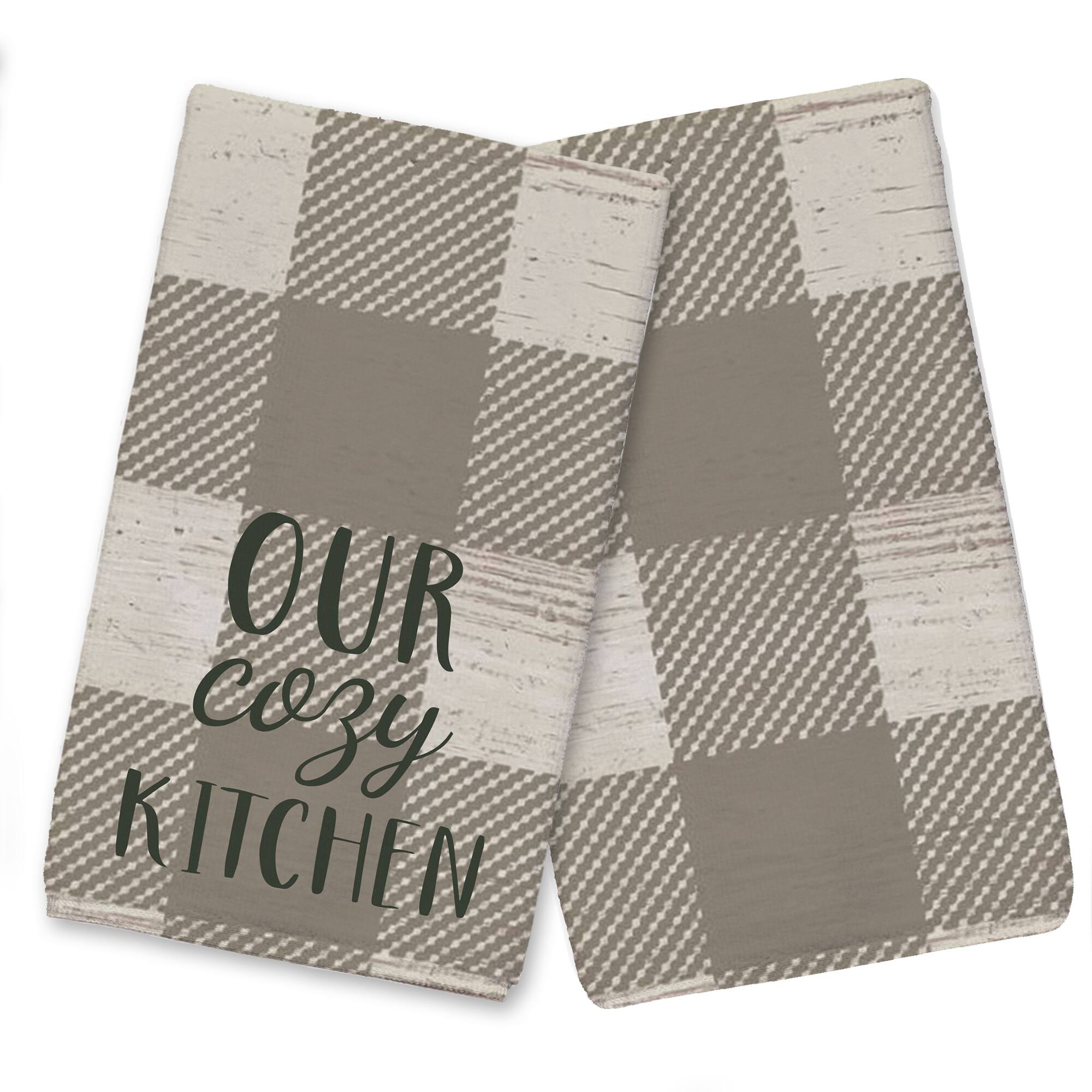 Our Cozy Kitchen Taupe Buffalo Check Tea Towel - Set of 2