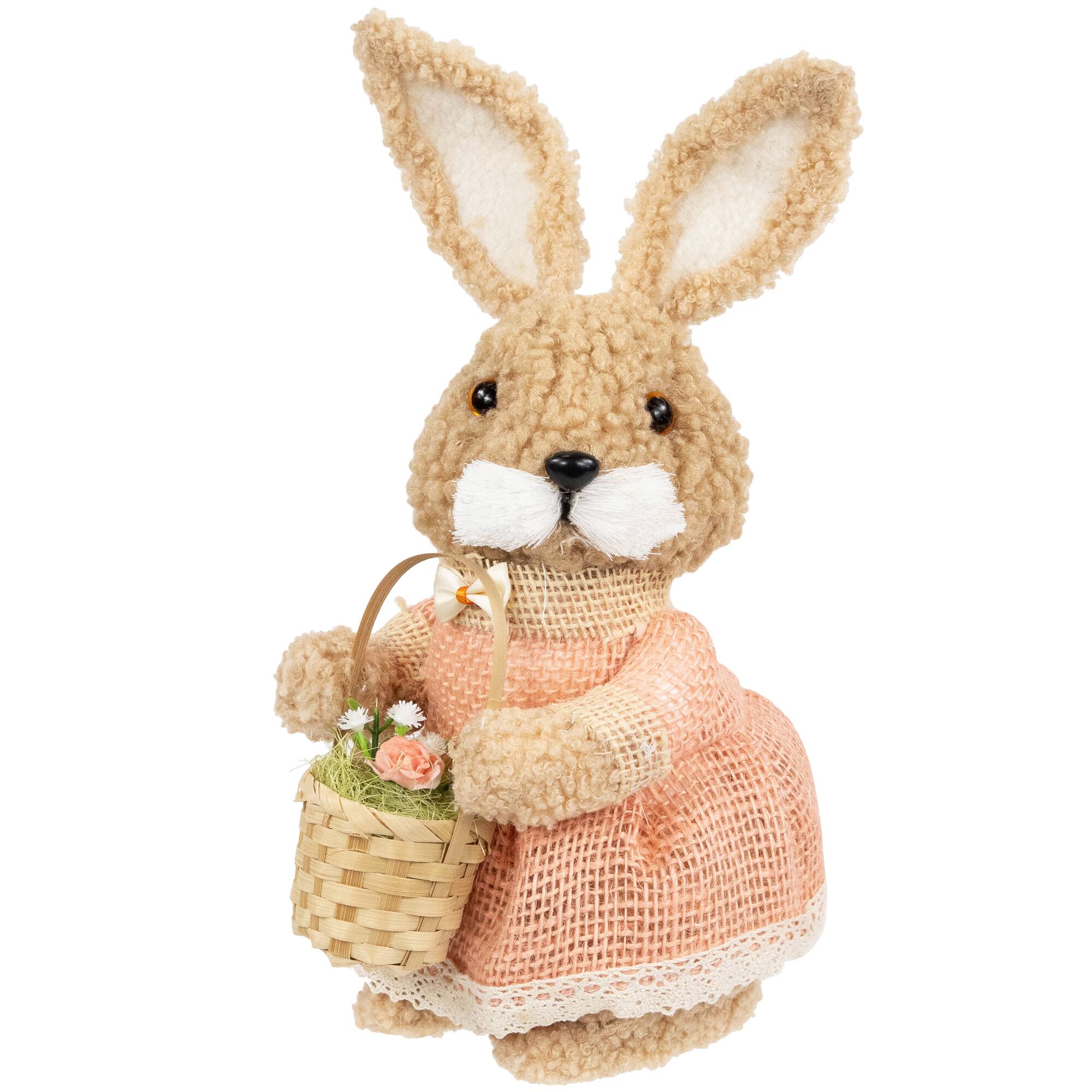 10&#x22; Plush Girl Easter Rabbit Figurine with Basket
