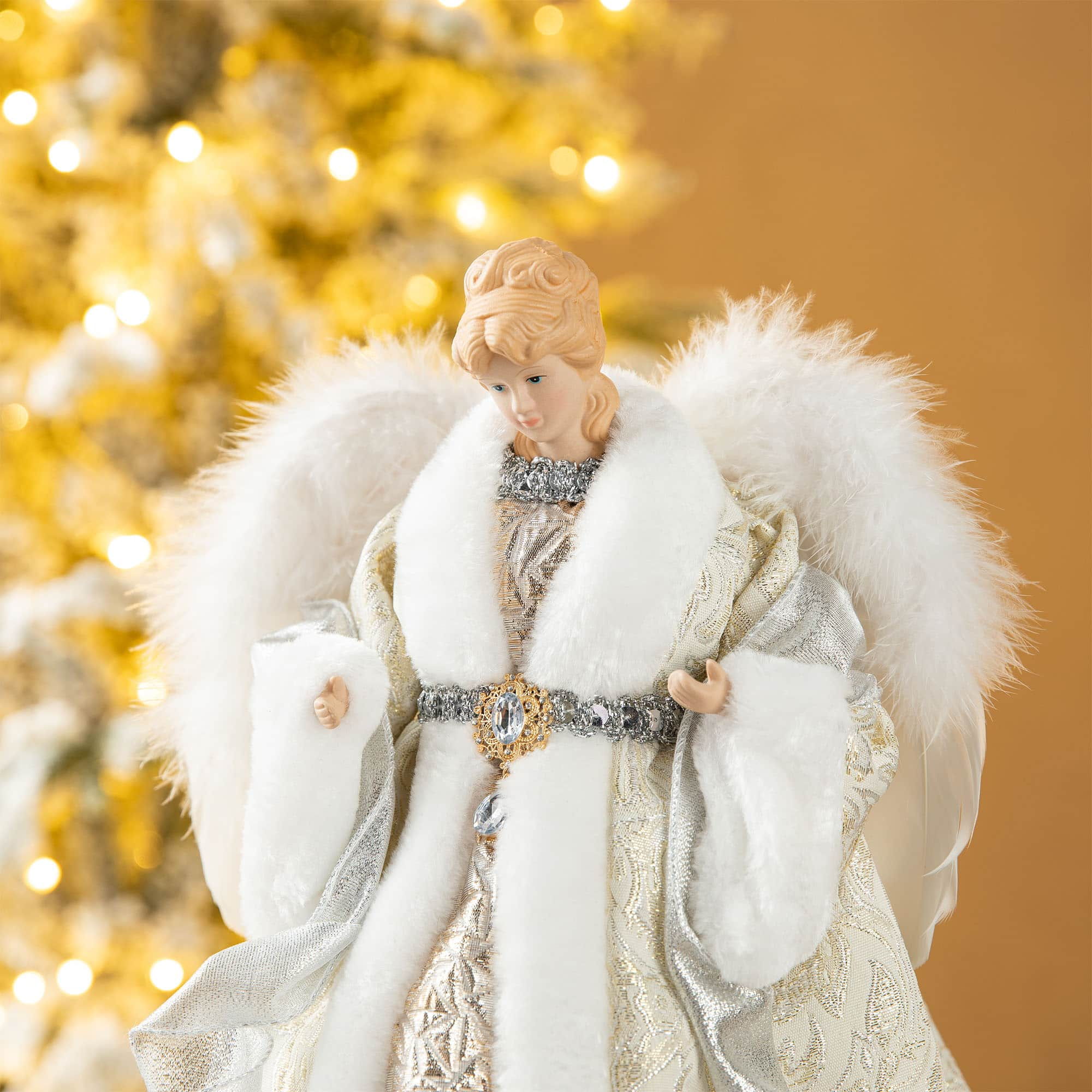 Glitzhome&#xAE; 16.5&#x22; Faux Fur Elegant Christmas Angel Tree Topper