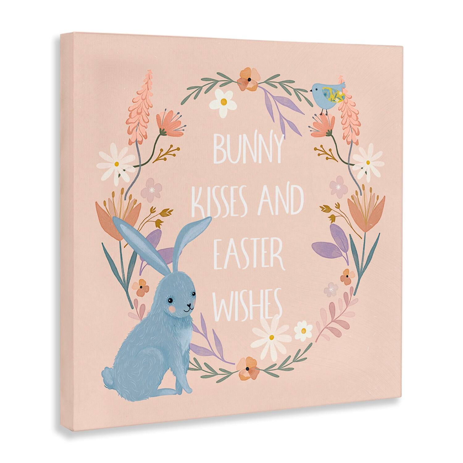 Stupell Industries Bunny Kisses Easter Wishes Canvas Wall Art