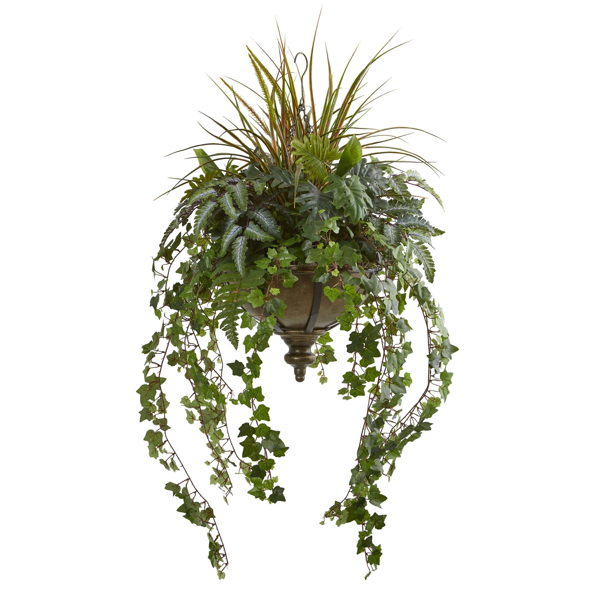 3.7ft. Ivy &#x26; Mixed Greenery Artificial Plant in Hanging Metal Bowl