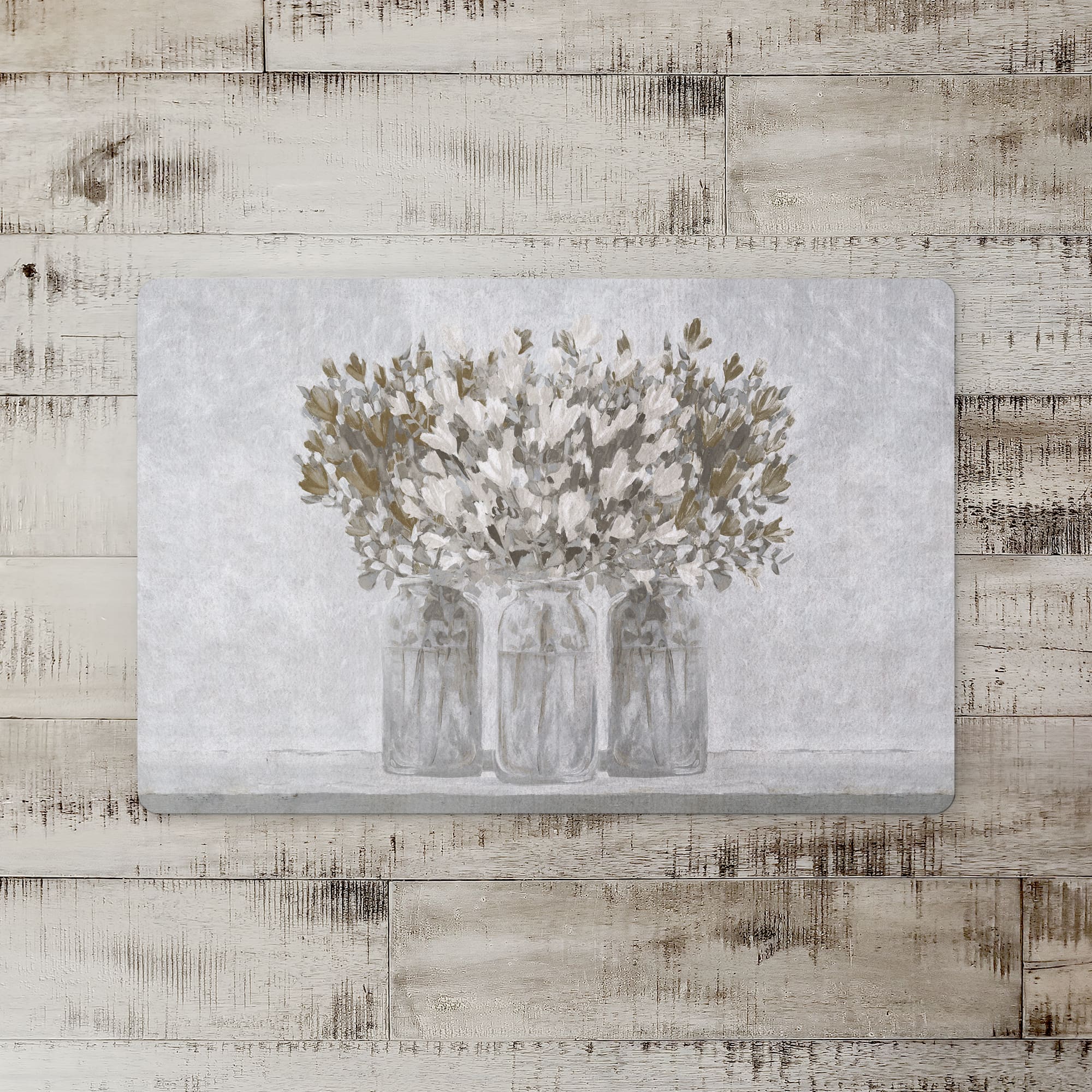 Gray Vases with Florals Floor Mat