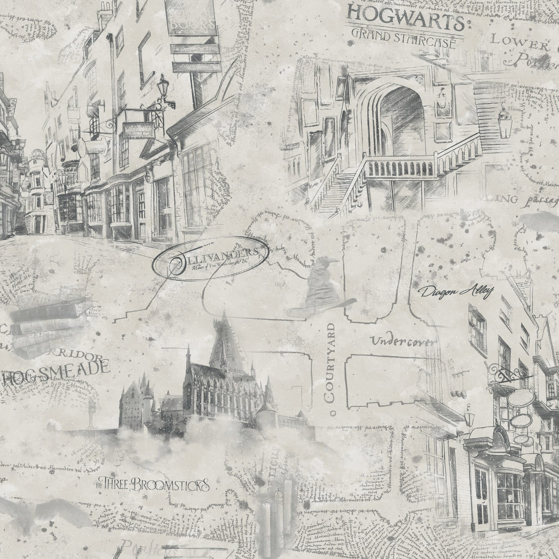 RoomMates Taupe Harry Potter Map Peel &#x26; Stick Wallpaper