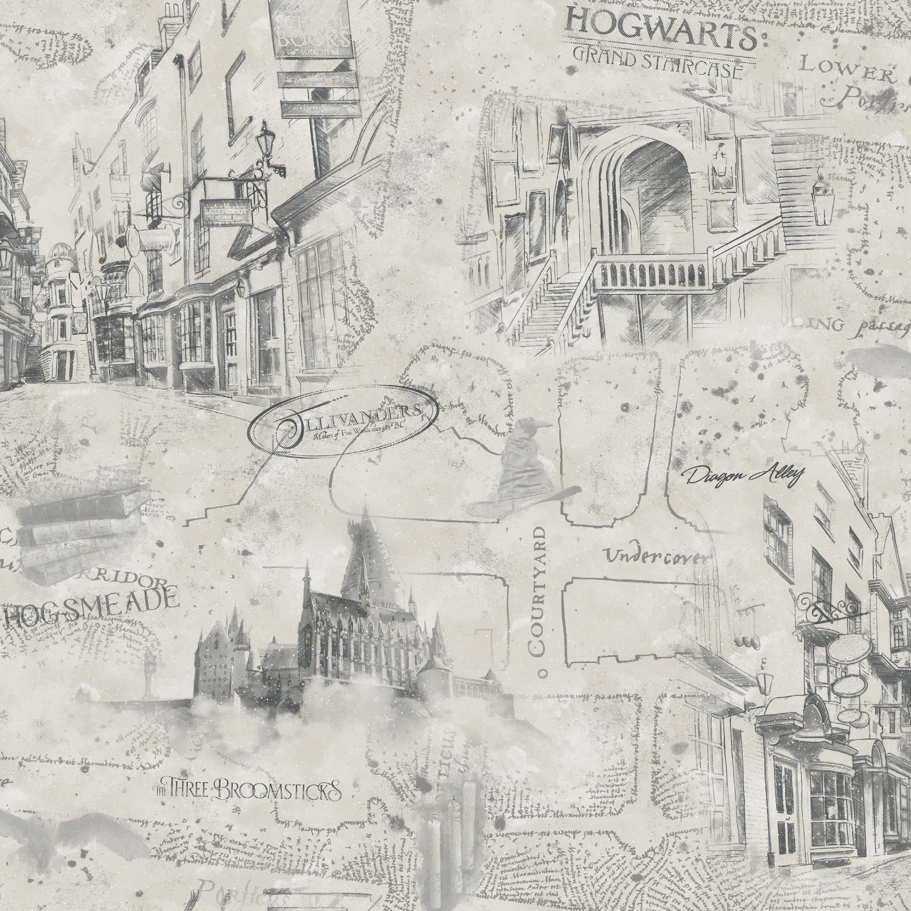 RoomMates Taupe Harry Potter Map Peel & Stick Wallpaper