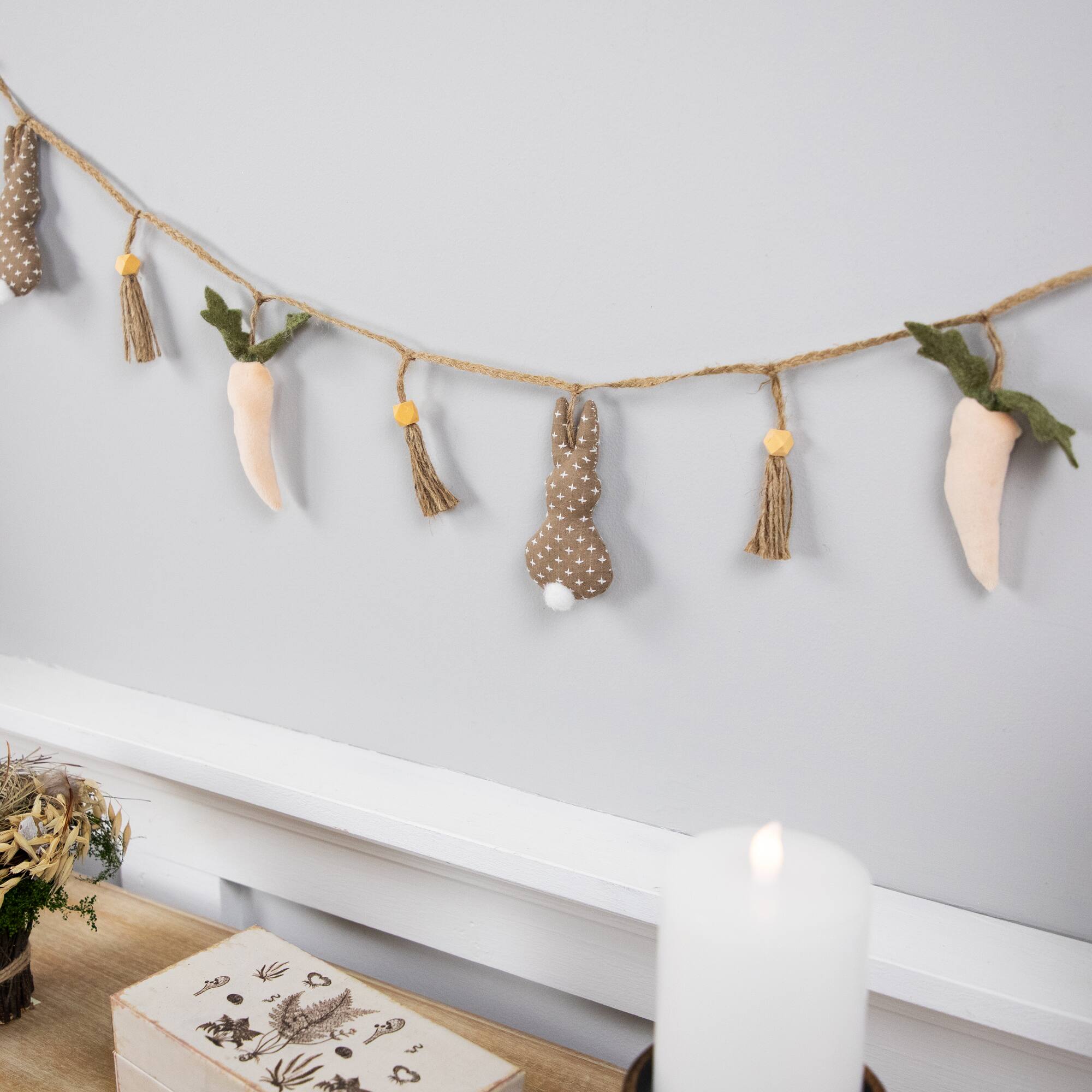 4ft. Beige & White Carrot & Plush Easter Bunny Garland