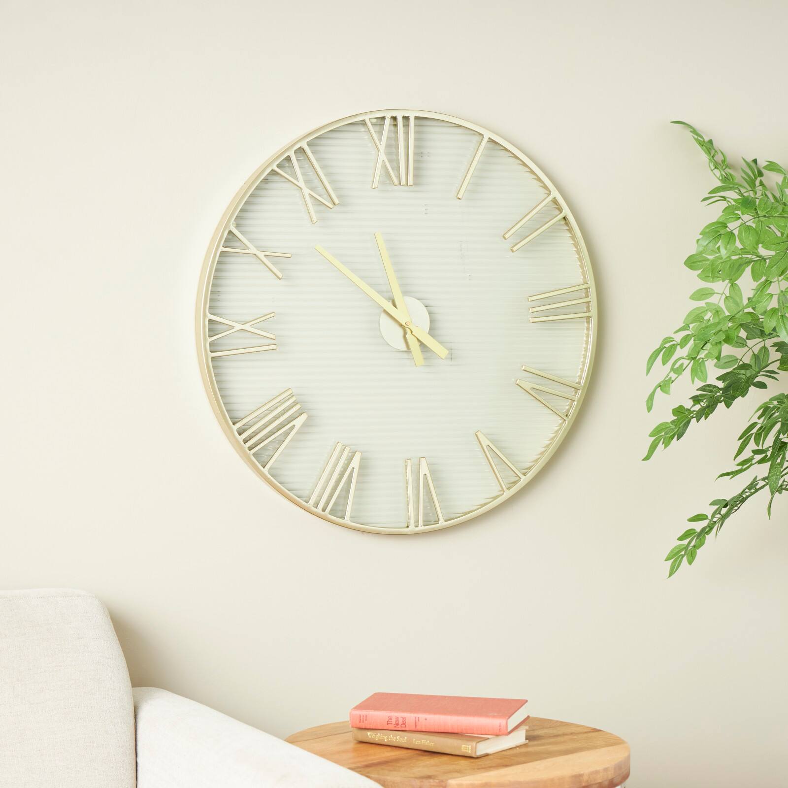 28&#x22; Gold Metal Wall Clock with Clear Glass Face