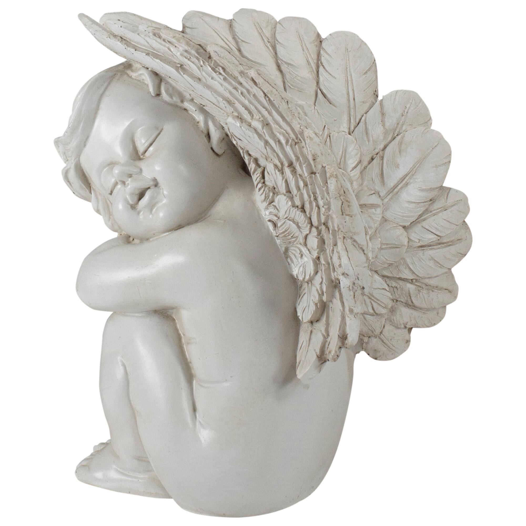 7" Heavenly Gardens Gray Left Facing Sleeping Cherub Angel Outdoor Garden Statue