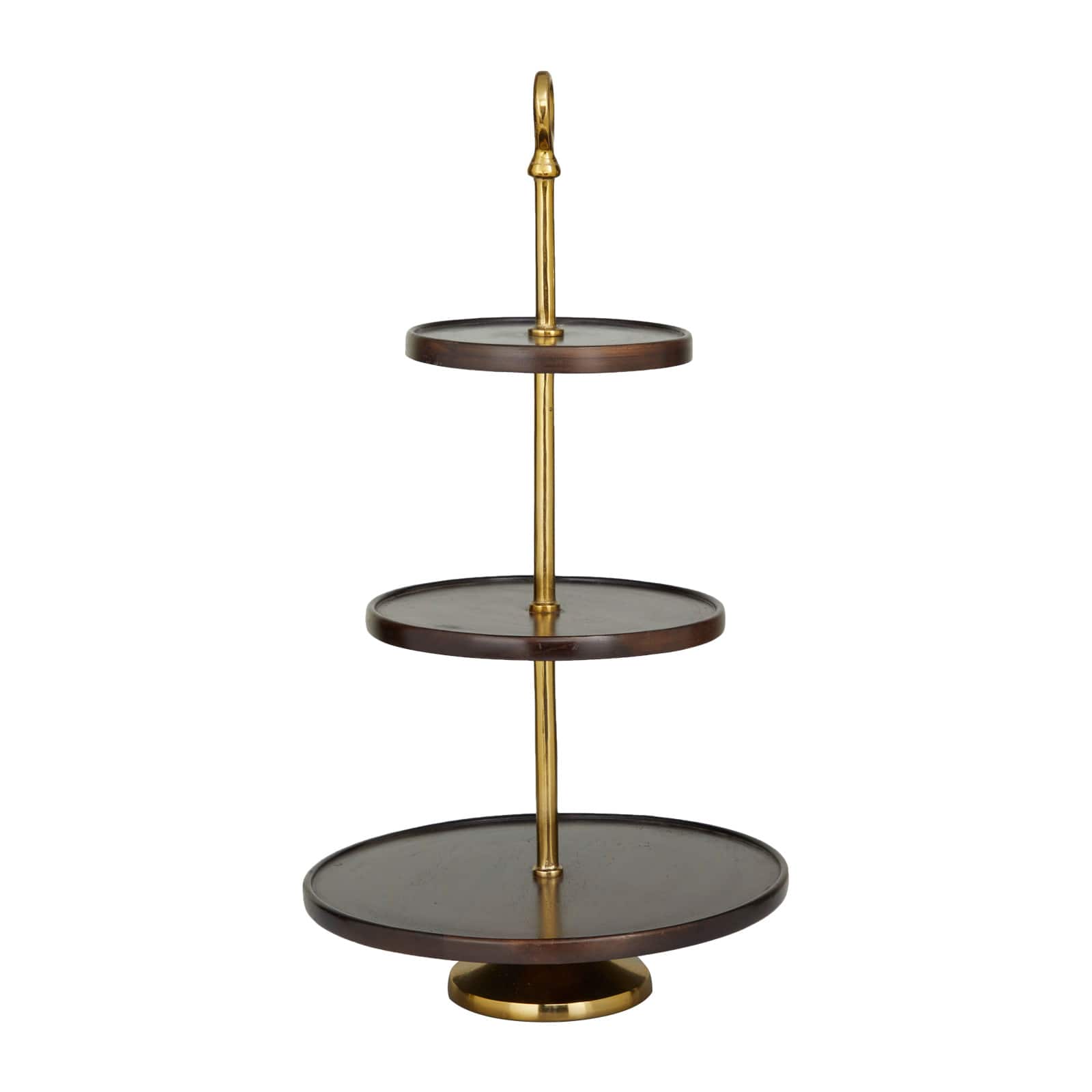 Dark Brown Mango Wood Coastal Tiered Server, 15" x 14" x 26"