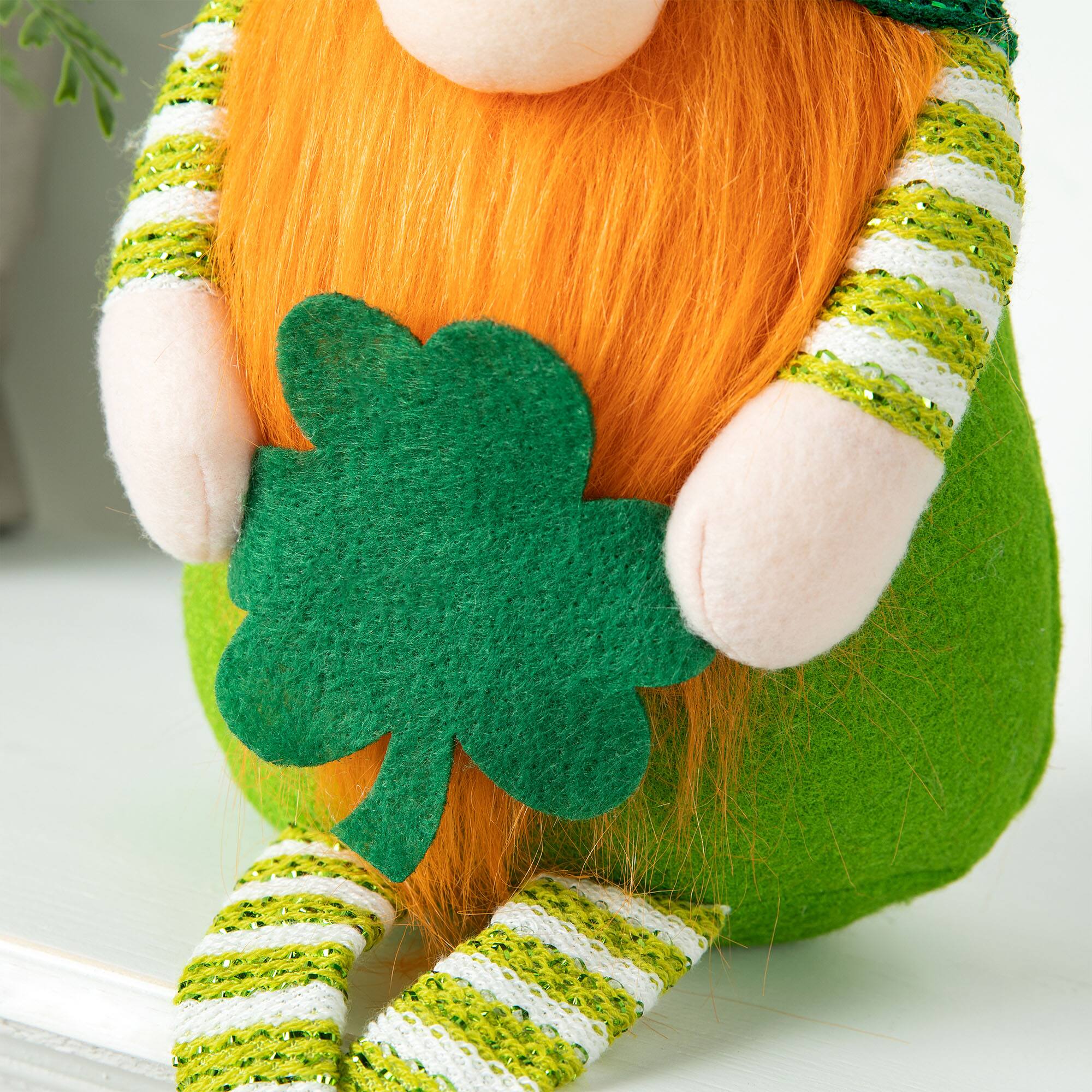 Glitzhome® 28.25'' St. Patrick's Fabric Gnome Shelf Sitter with Dangling Legs