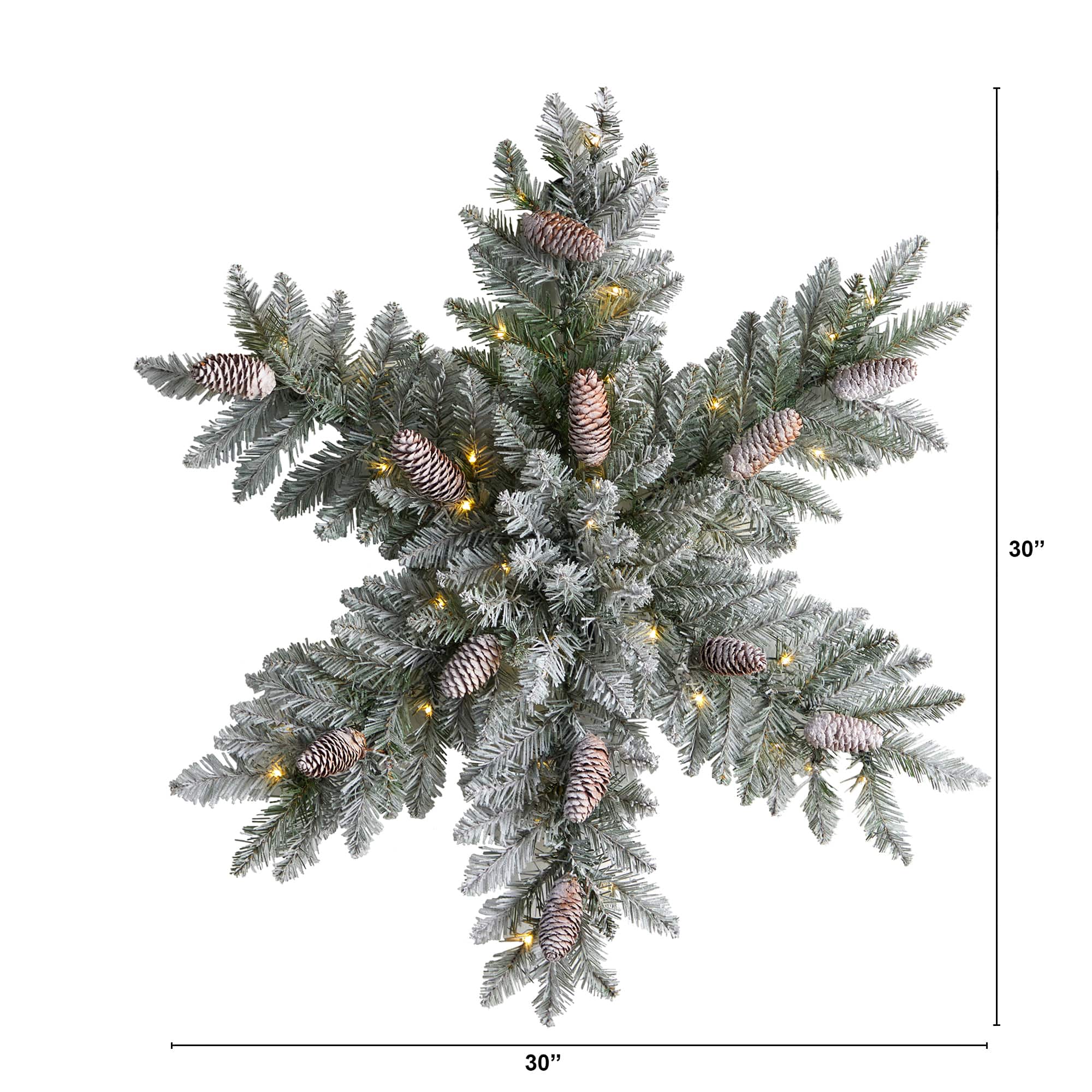 30" Pre-Lit Flocked Snowflake Artificial Dunhill Fir Wreath With Pinecones