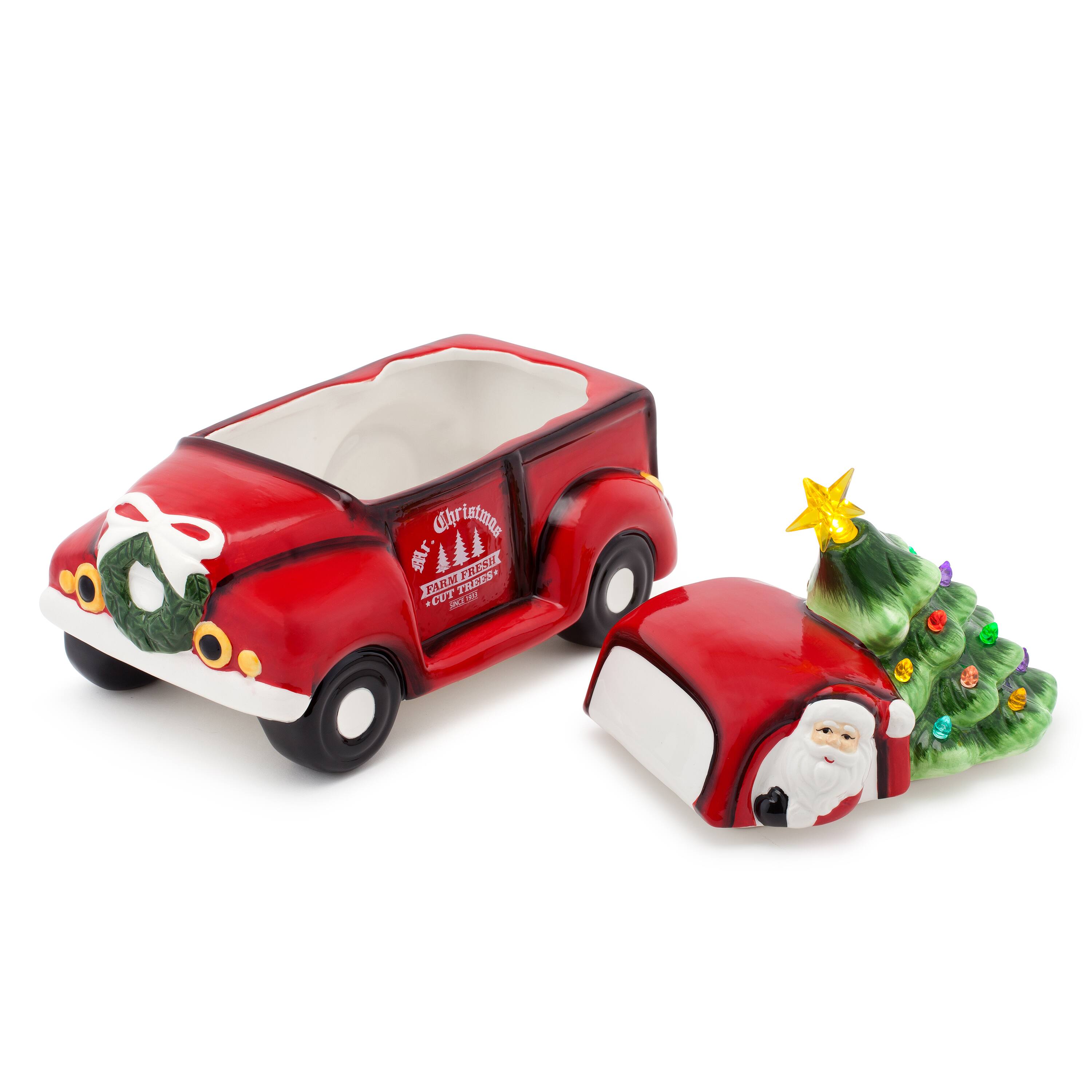 Red Truck Cookie Jar with Lit Green Tree