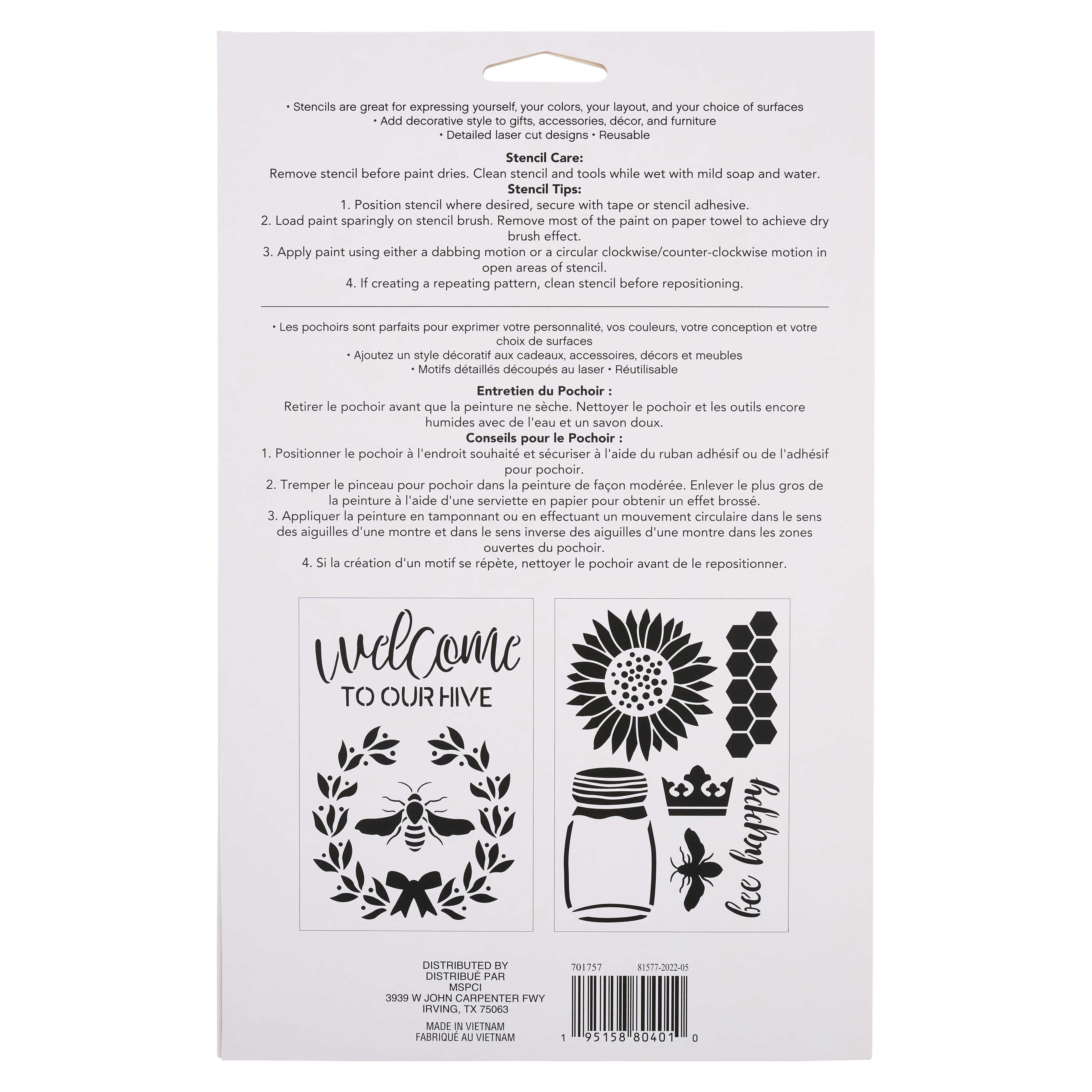 Pochoirs « Welcome to Our Hive » de Craft Smart, 17,7 cm x 25,4 cm