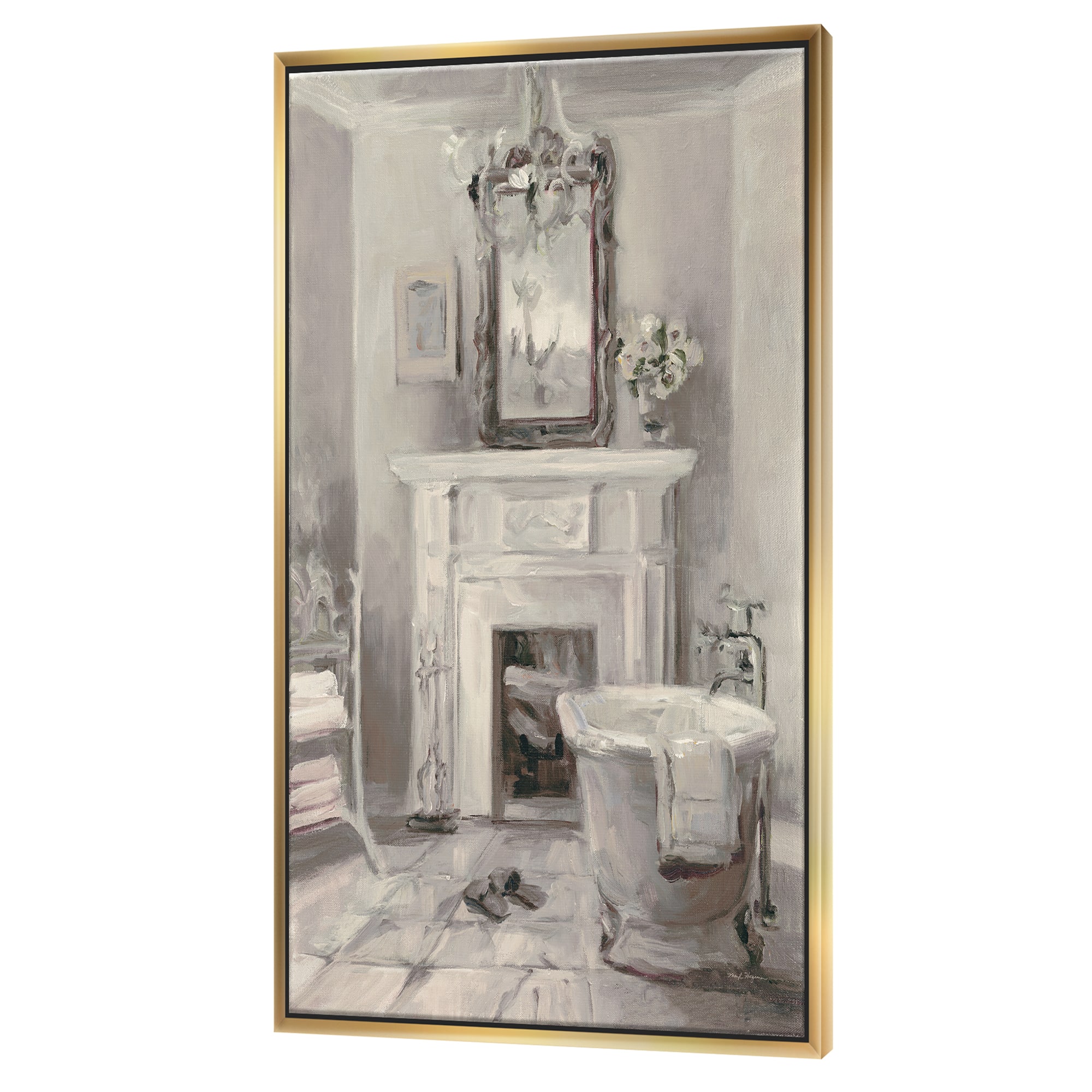 Designart - French Bathroom Vintage I - Traditional Bathroom Canvas in Gold Frame