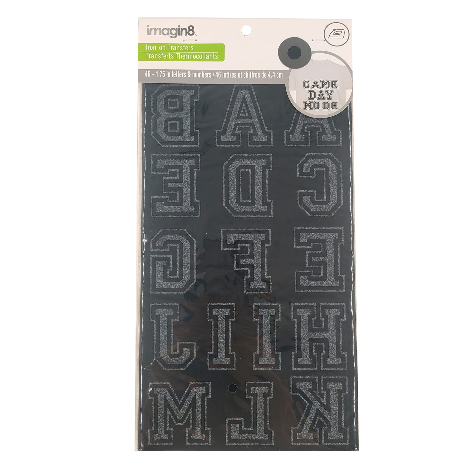 12 Packs: 46 ct. (552 total) 1.75" Iron-On Black Flocked Collegiate Letters by Imagin8™