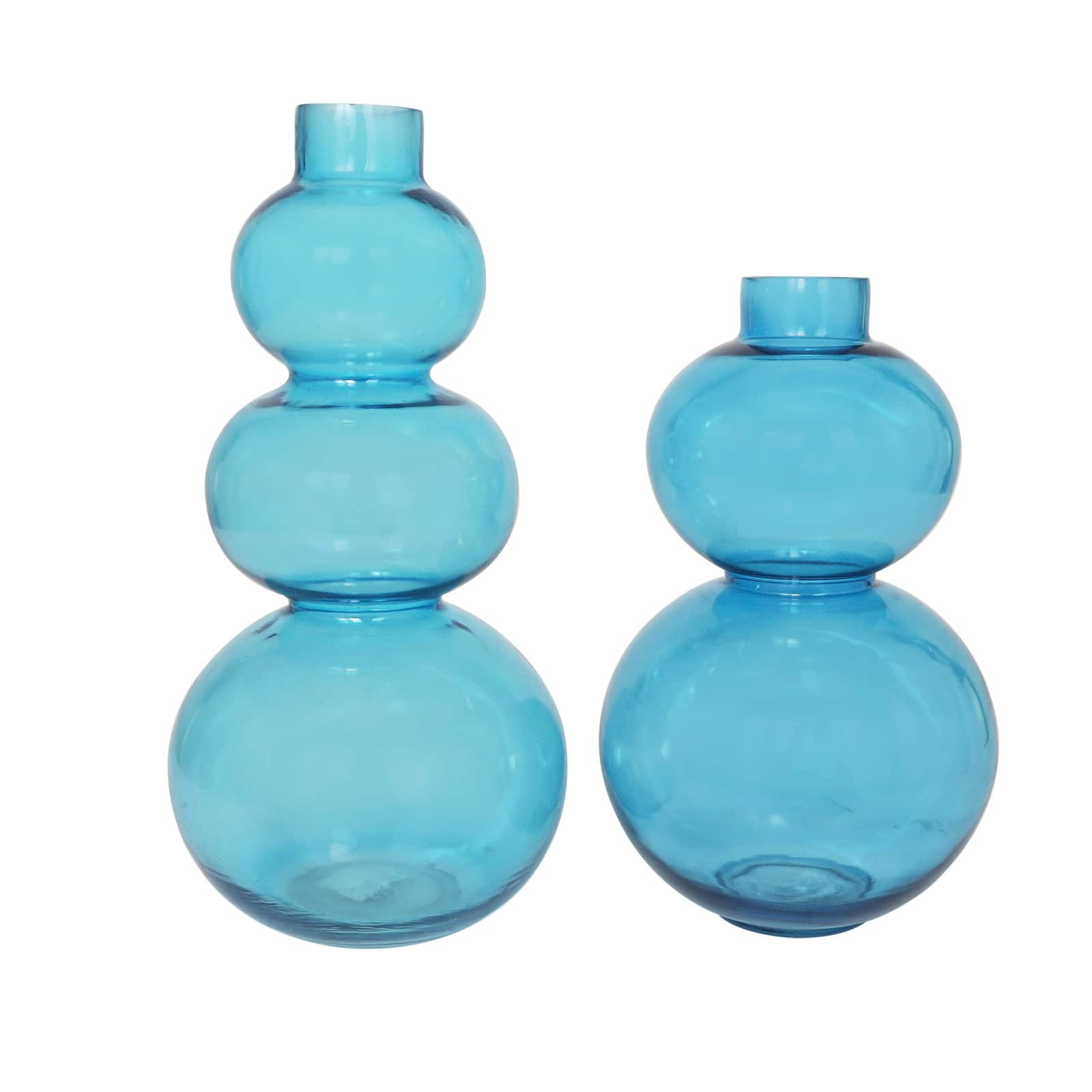 Blue Round Bubble Glass Vase Set