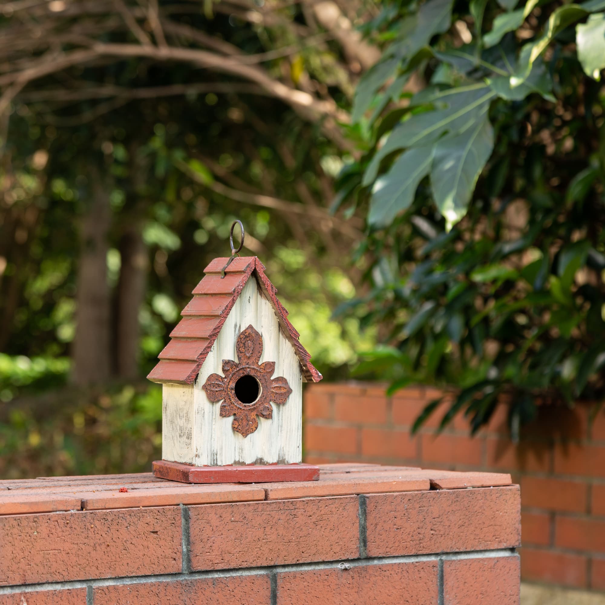 Glitzhome® Tall White & Red Distressed Wood Bird House