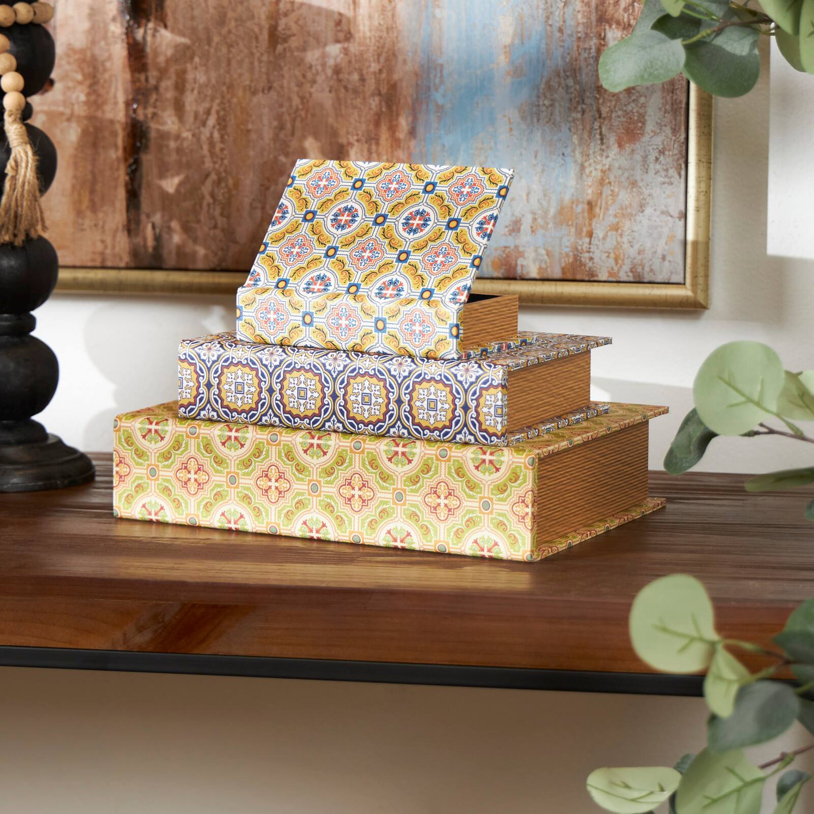 Arabesque Pattern Canvas Storage Book Box Set