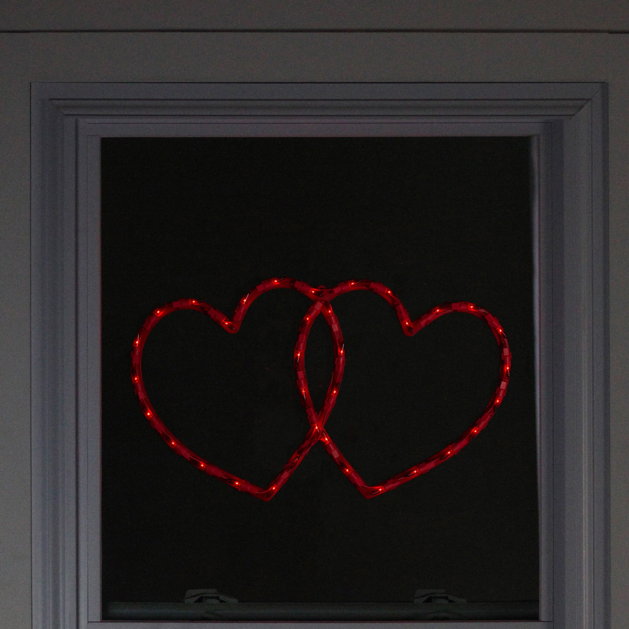 10" Lighted Red Double Heart Window Silhouette Decoration