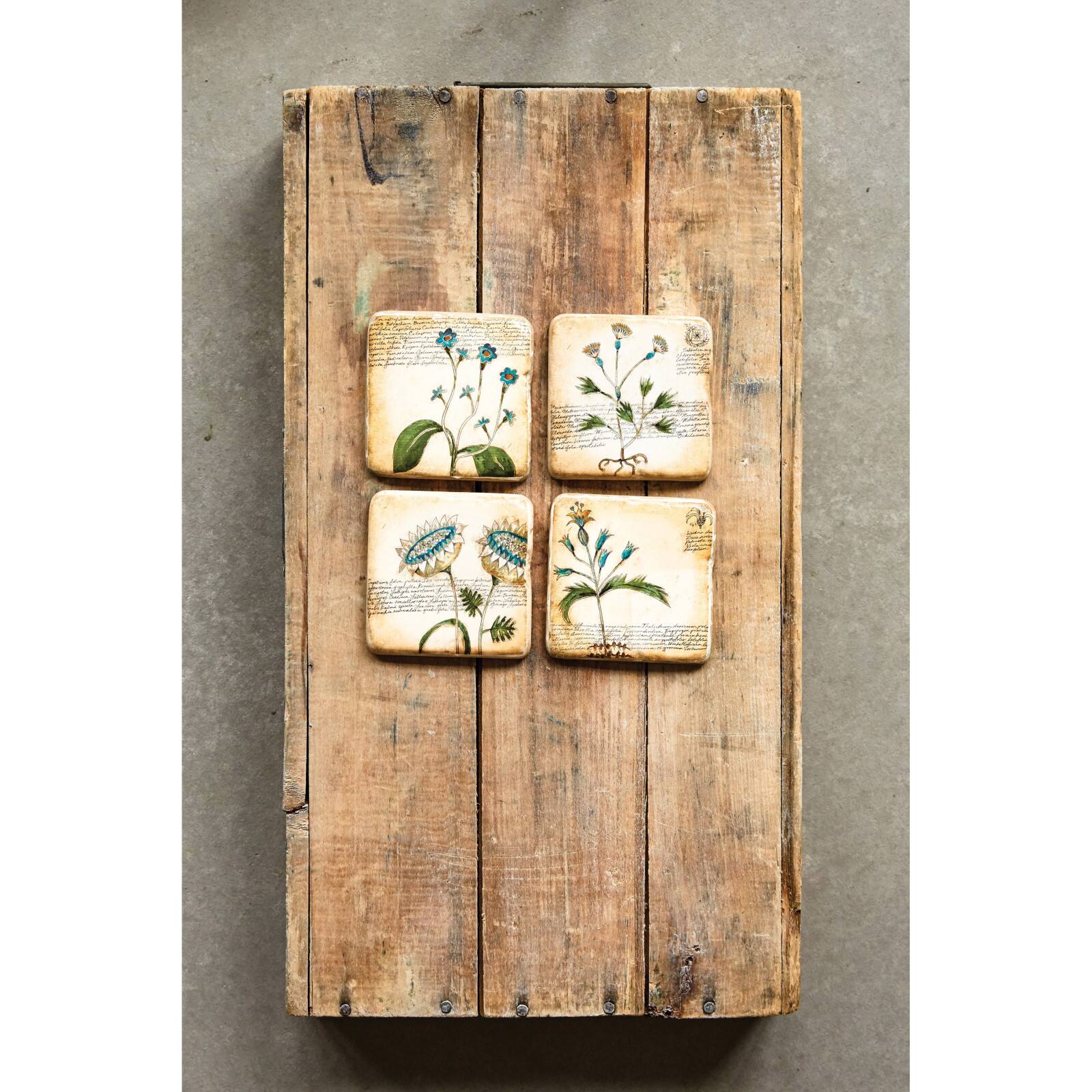 Floral Coaster Set in Wood Box