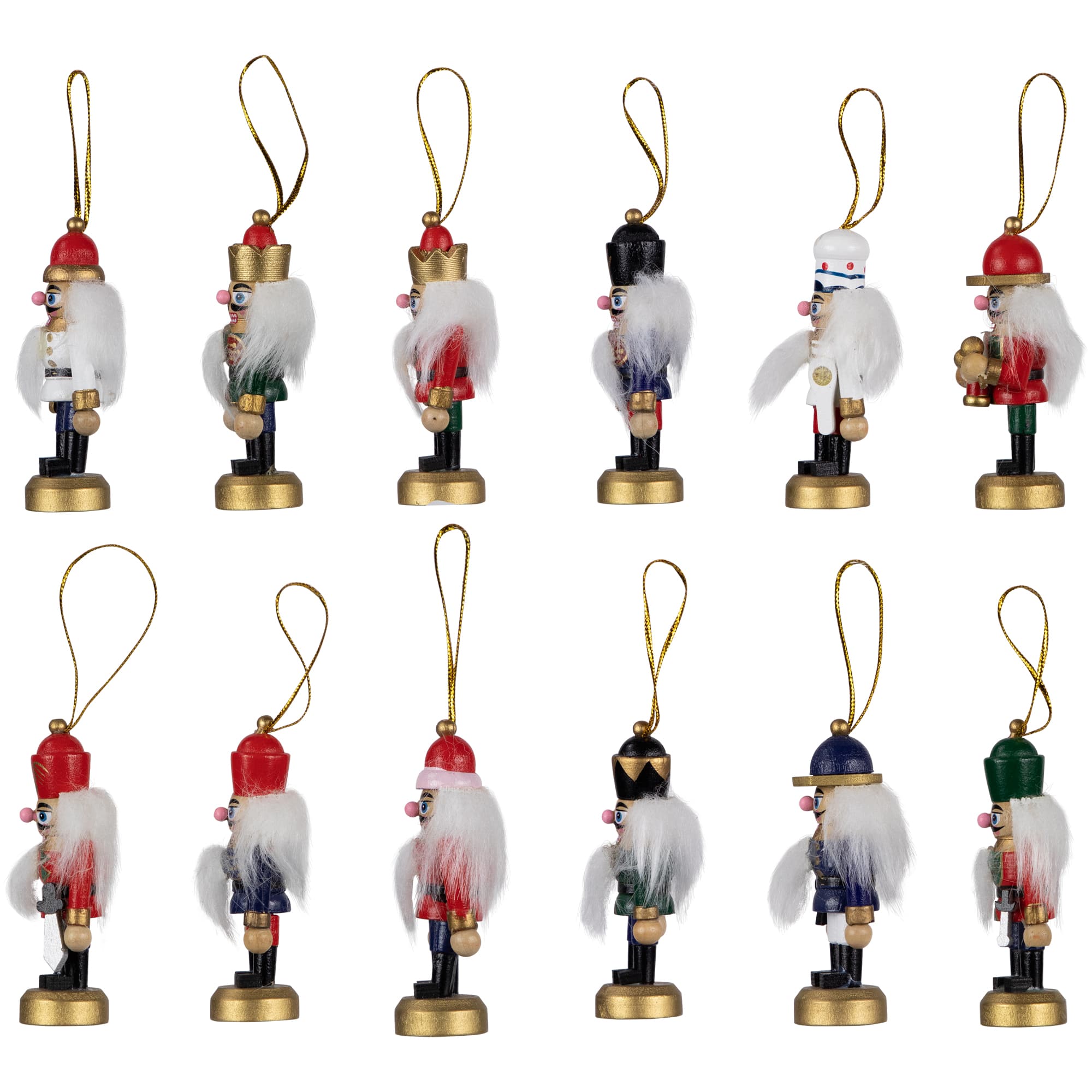 12ct. 3.25&#x22; Multicolor Nutcracker Wood Ornaments