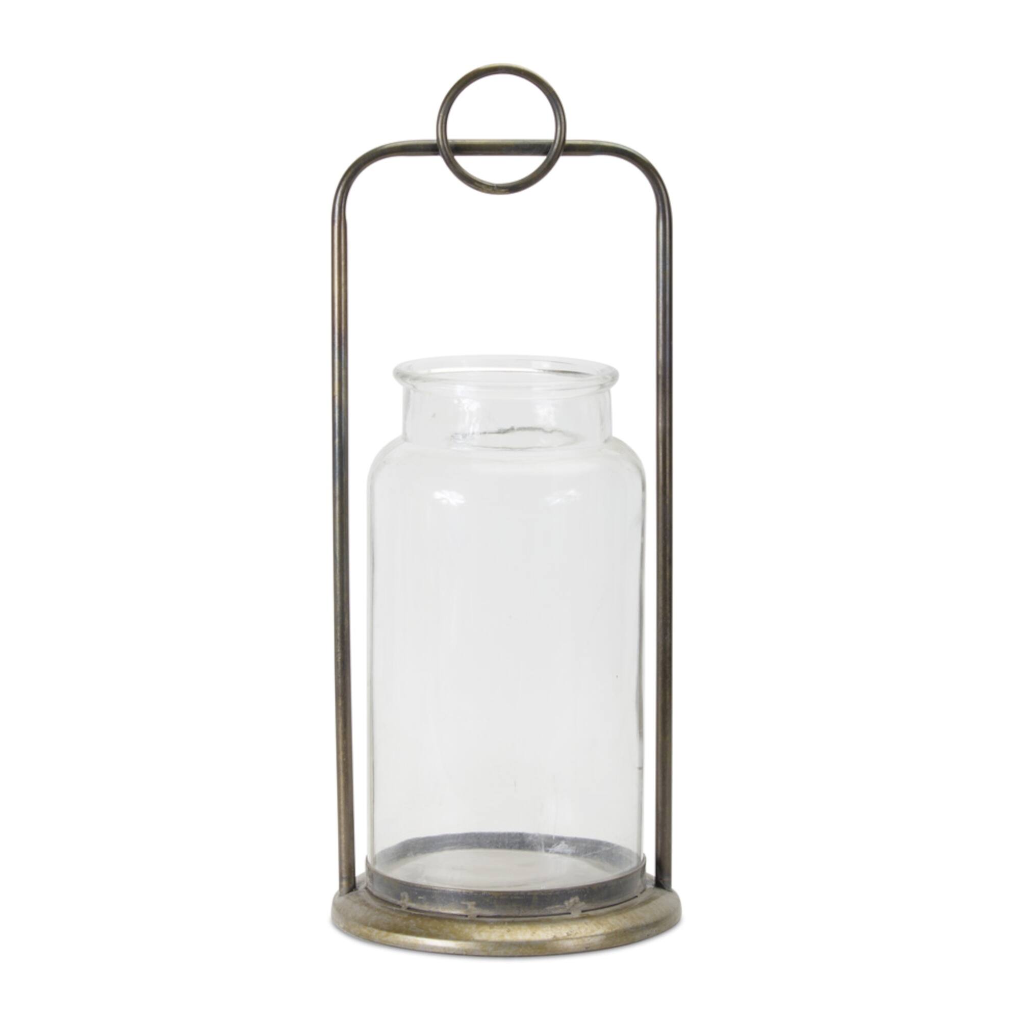19.5&#x22; Iron &#x26; Glass Jar Candle Holder Set
