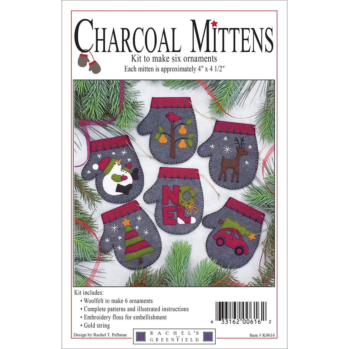 Rachel&#x27;s of Greenfield Charcoal Mittens Felt Ornament Kit