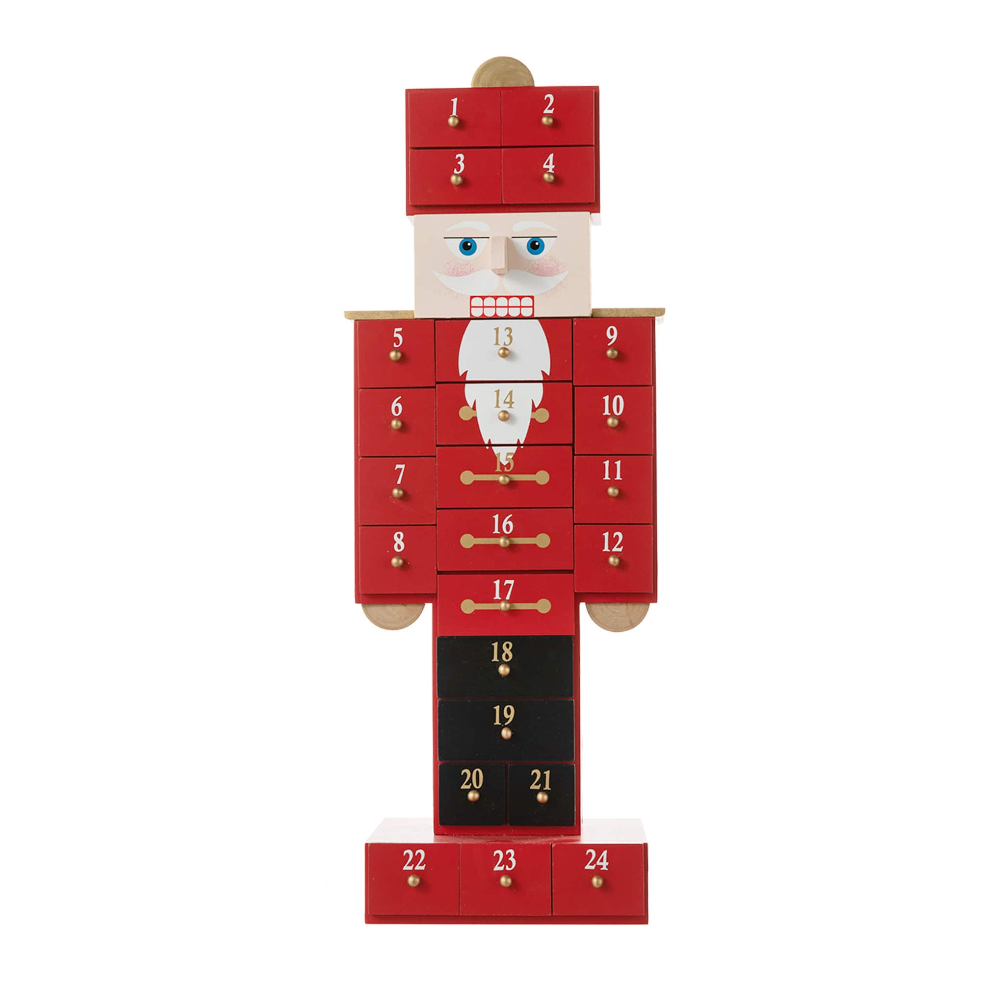 Glitzhome&#xAE; 17.25&#x27;&#x27; Wooden Christmas Nutcracker Countdown Calendar D&#xE9;cor with Drawer