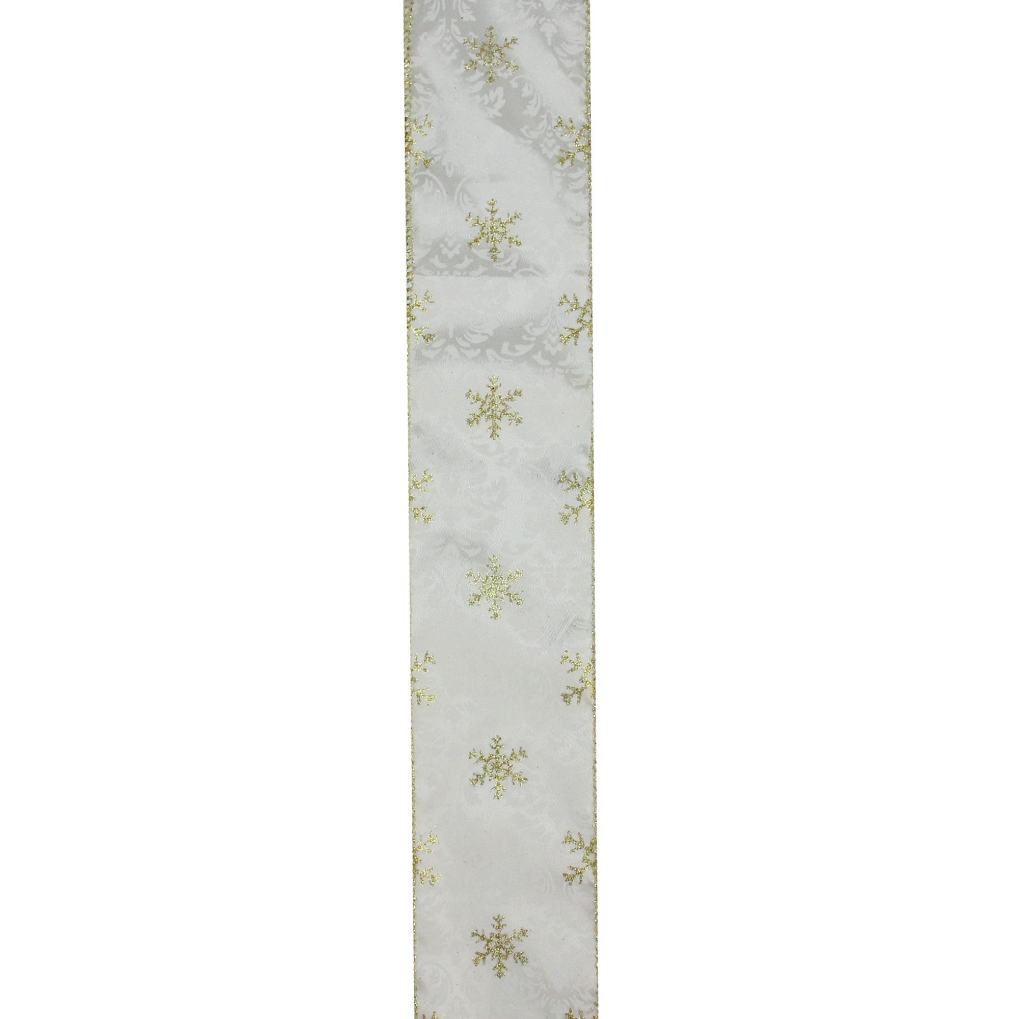2.5" x 10yd. Wired Damask with Sparkling Snowflakes Christmas Ribbon