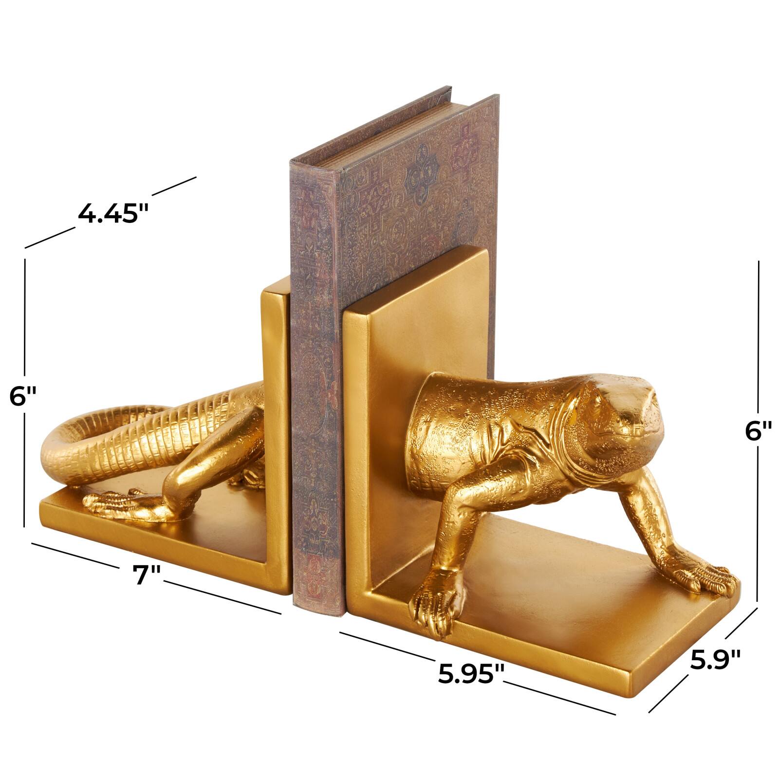 6" Gold Lizard Crawling Decorative Bookend Set