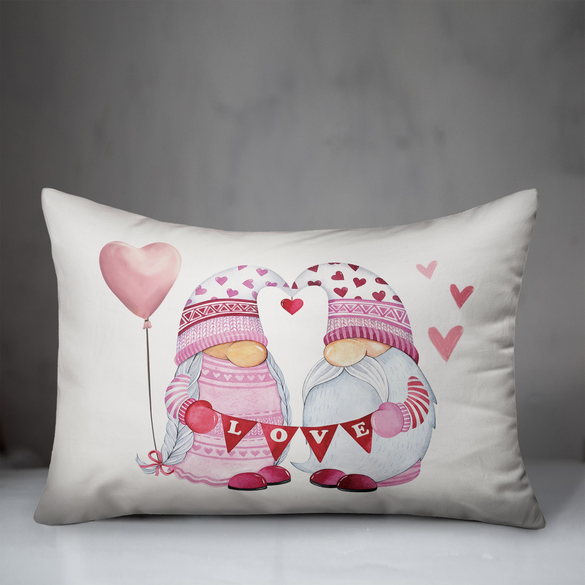 Valentine Gnomes Rectangle Throw Pillow