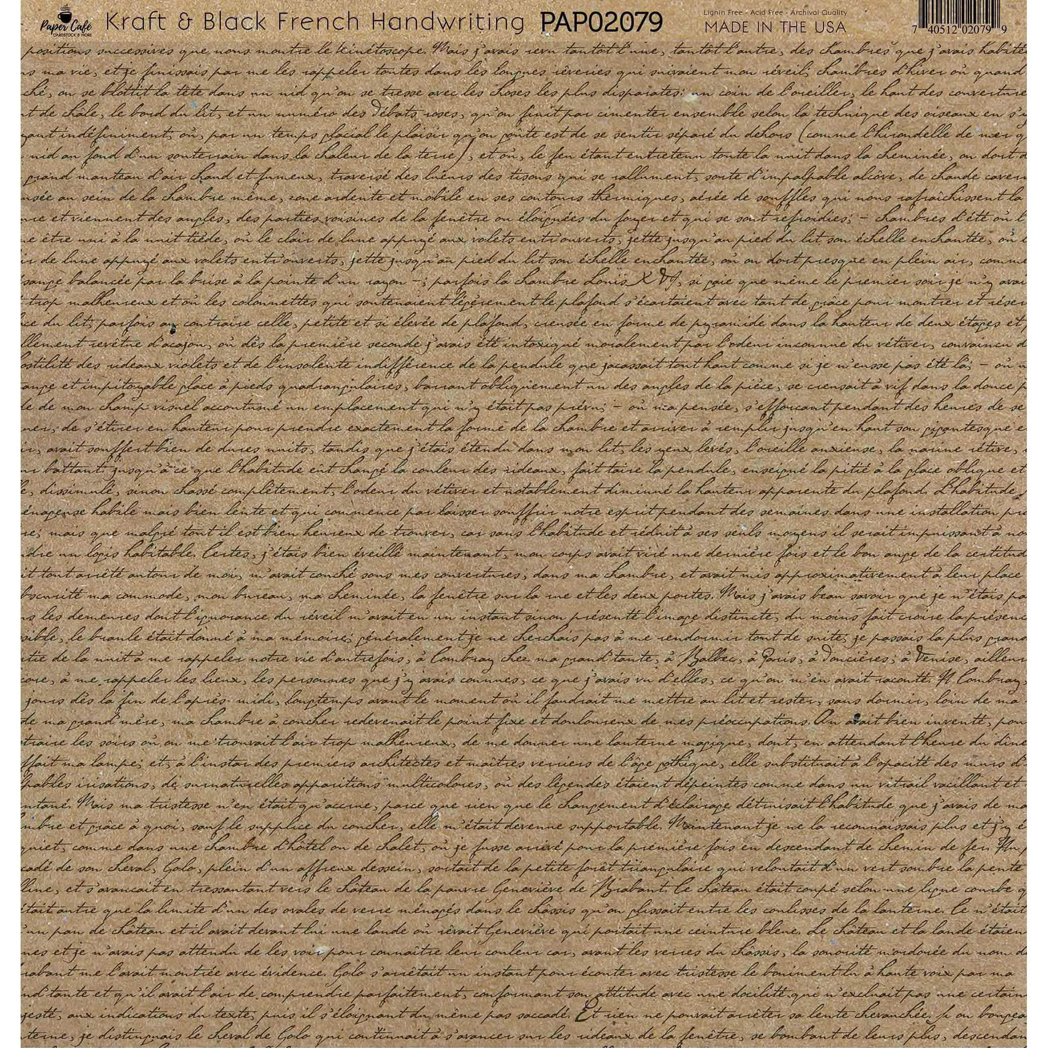Paper Café Kraft & Black French Writing 12"x 12" Cardstock, 15 Sheets