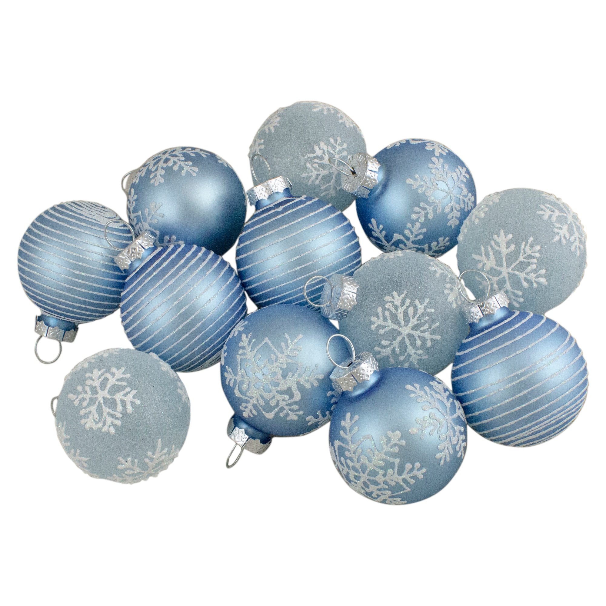 12ct. 2&#x22; Light Blue Glitter Textured Glass Ball Ornaments