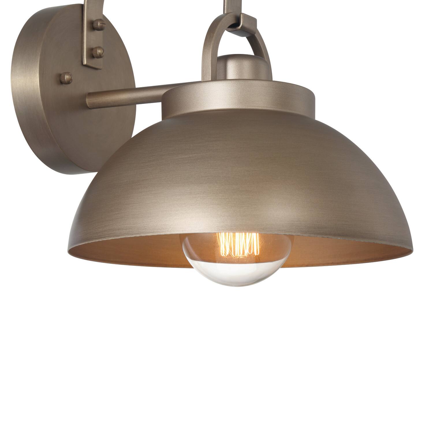 Easton Tuscan Gold Modern Farmhouse Metal Shade &#x26; Exposed Bulb Wall Mounted Outdoor Light