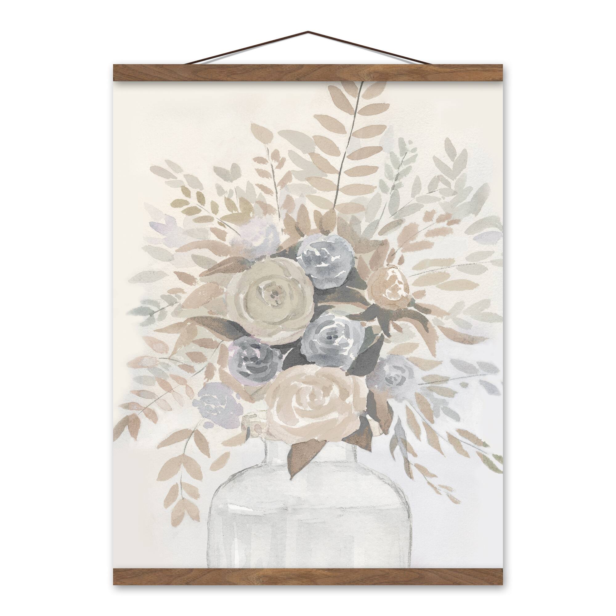Watercolor Flowers 16" x 20" Teak Hanging Canvas