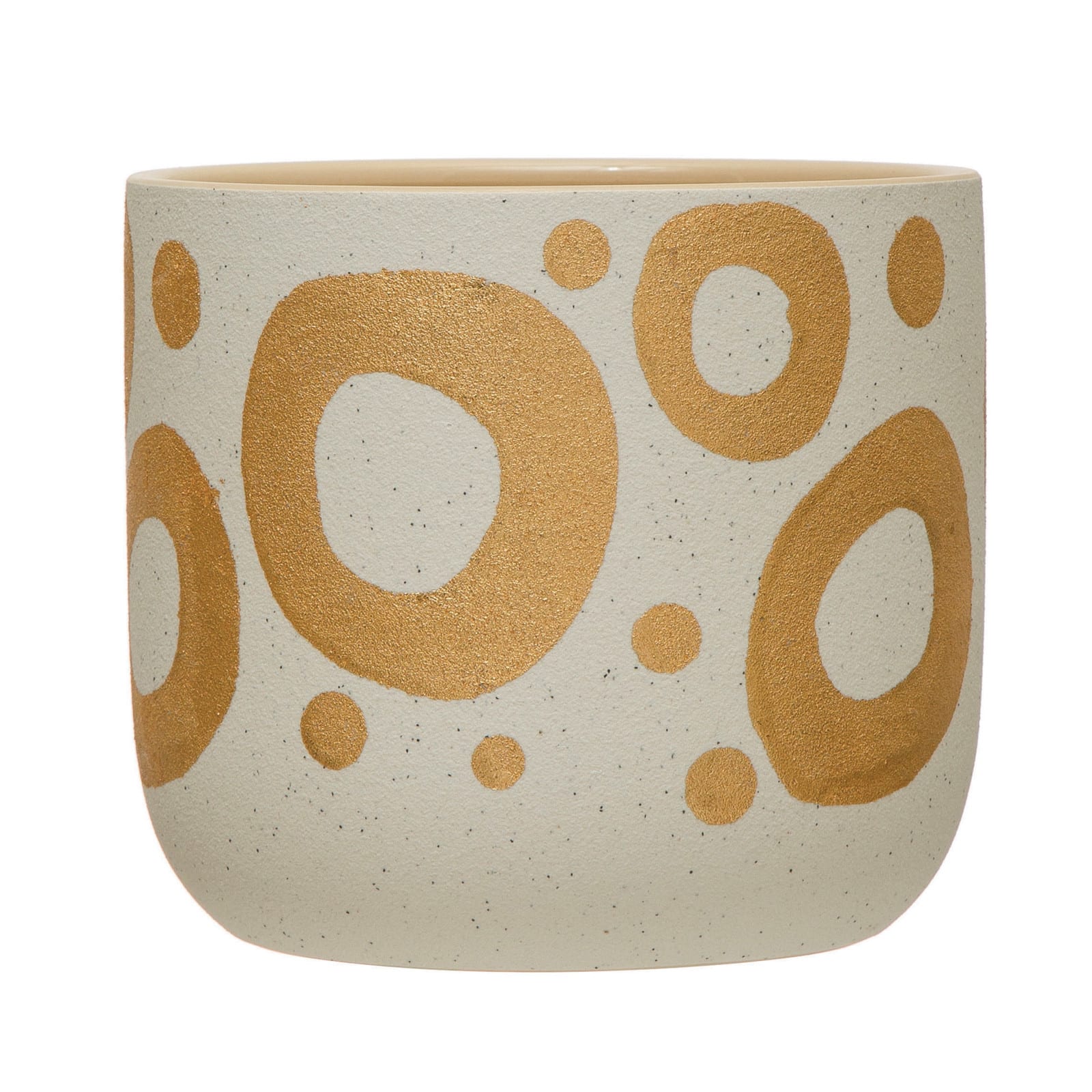 Hello Honey® 6.5" White & Gold Hand-Painted Stoneware Planter