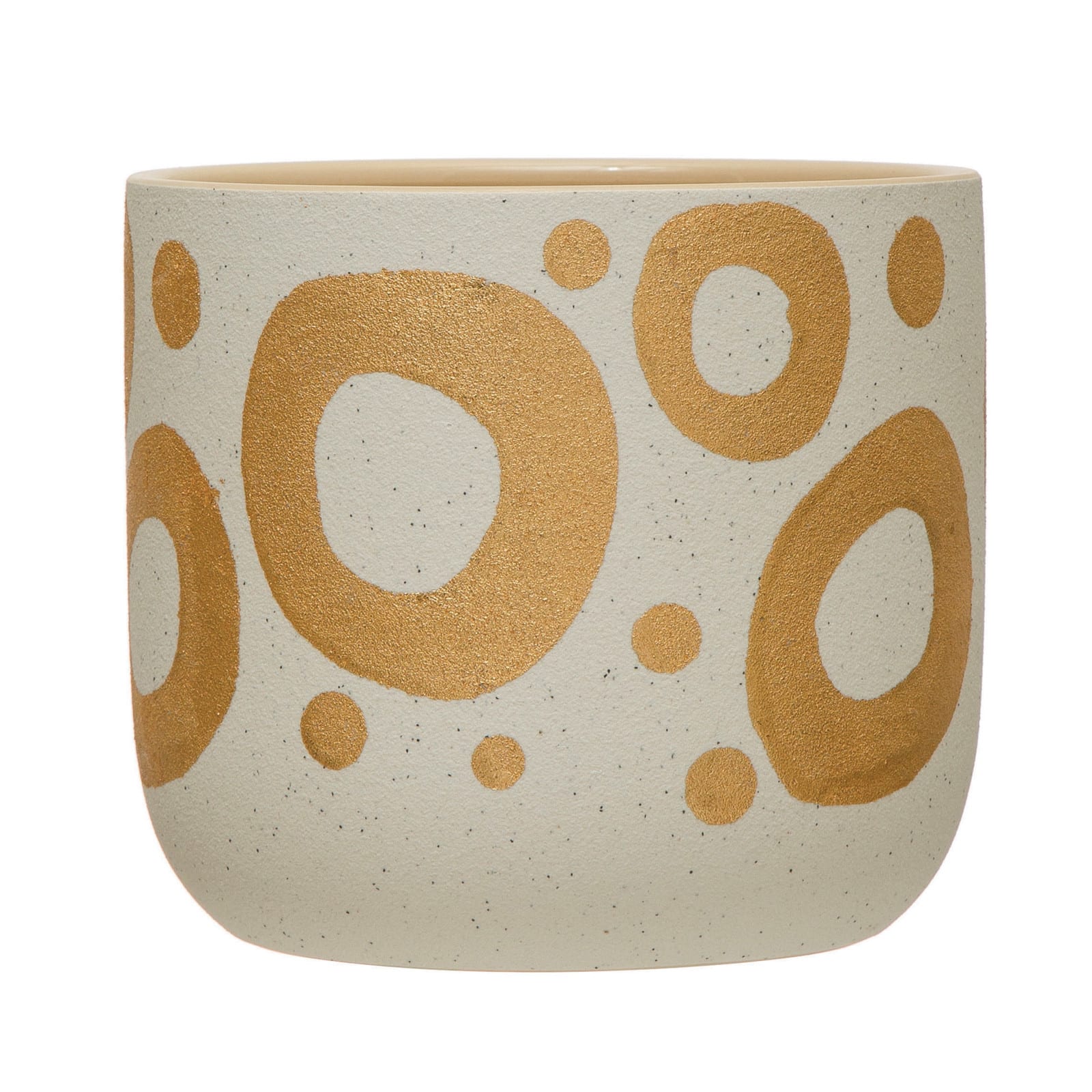 6.5&#x22; White &#x26; Gold Hand-Painted Stoneware Planter