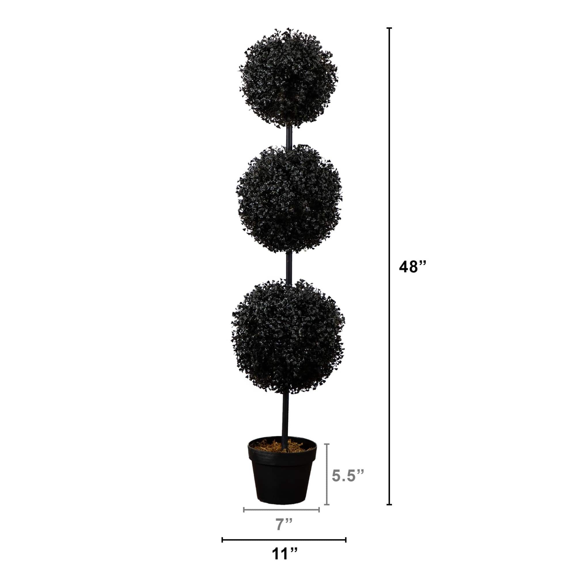 4ft. UV Resistant Artificial Halloween Black Triple Ball Boxwood Topiary (Indoor/Outdoor)