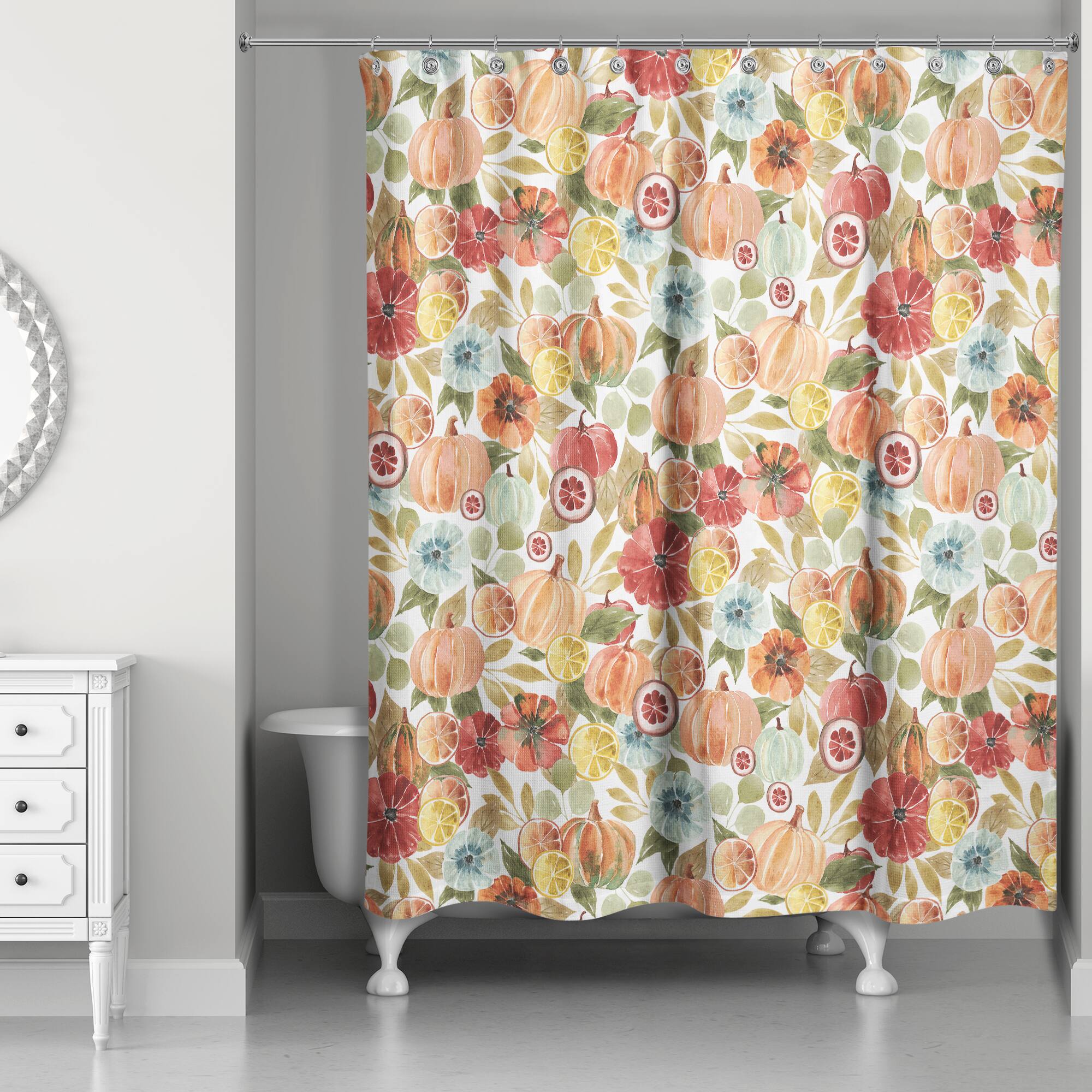 Harvest Watercolor Pumpkins Shower Curtain