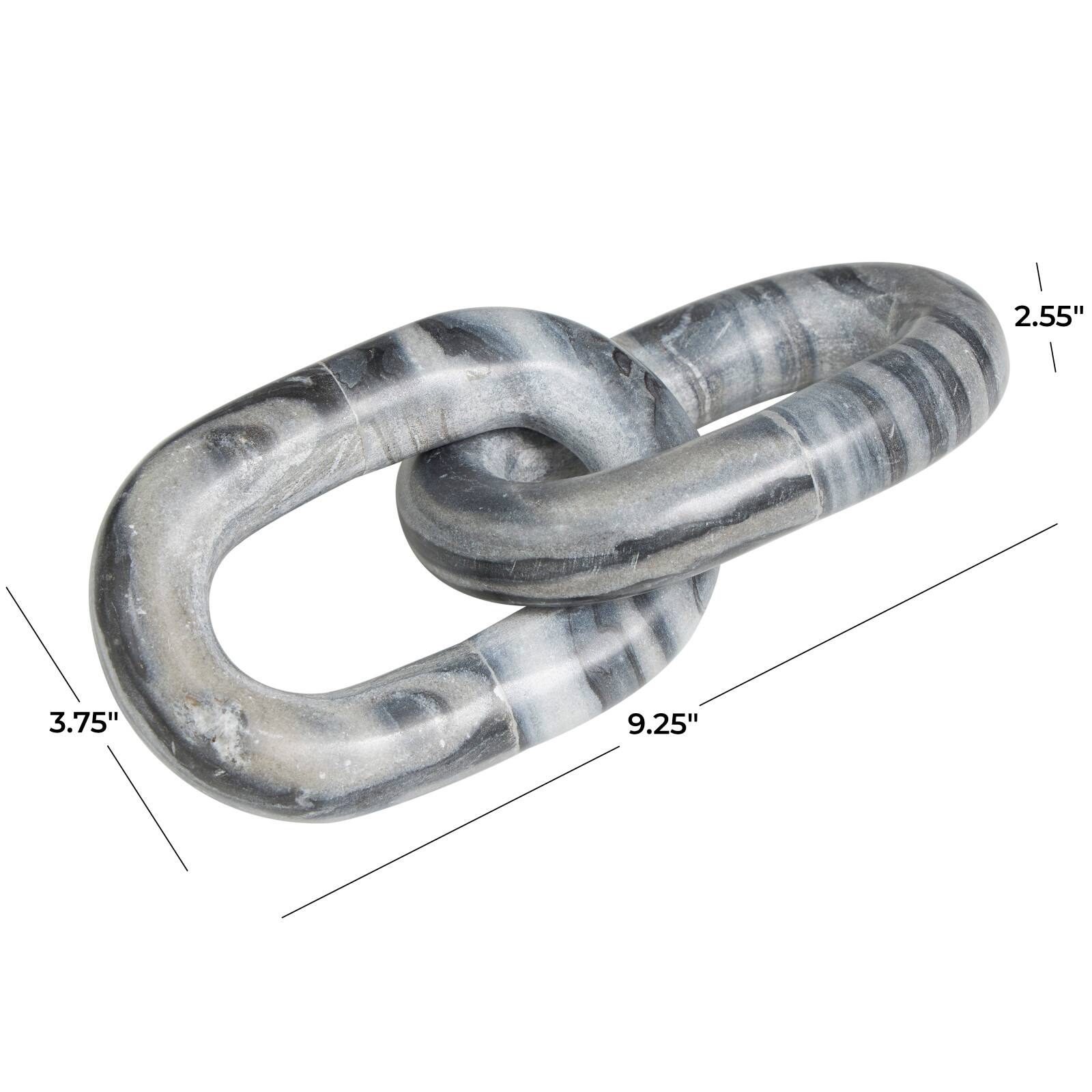 9" Gray Marble Geometric 2 Link Chain Sculpture Décor