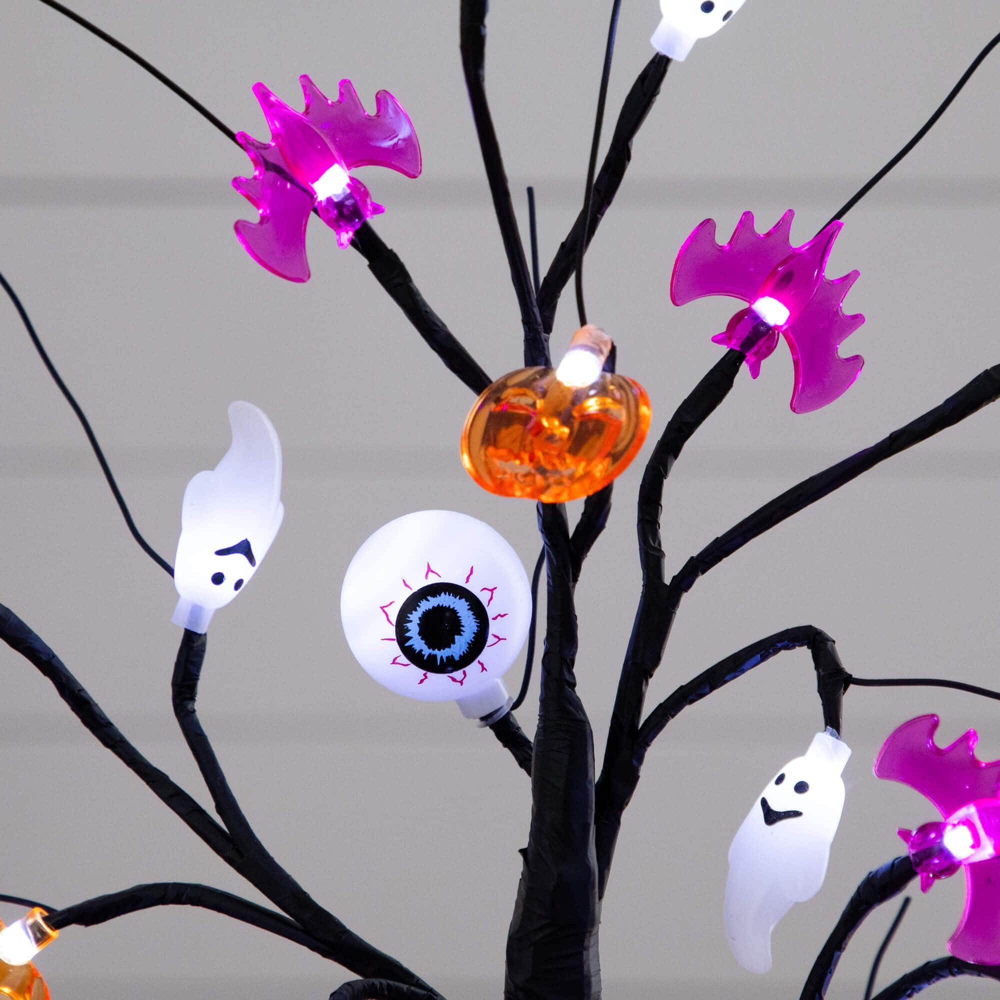 2ft. Pre-Lit Artificial Halloween Eyeballs, Ghosts, Bats &#x26; Pumpkins 24 LED Lighted Ornament Tree