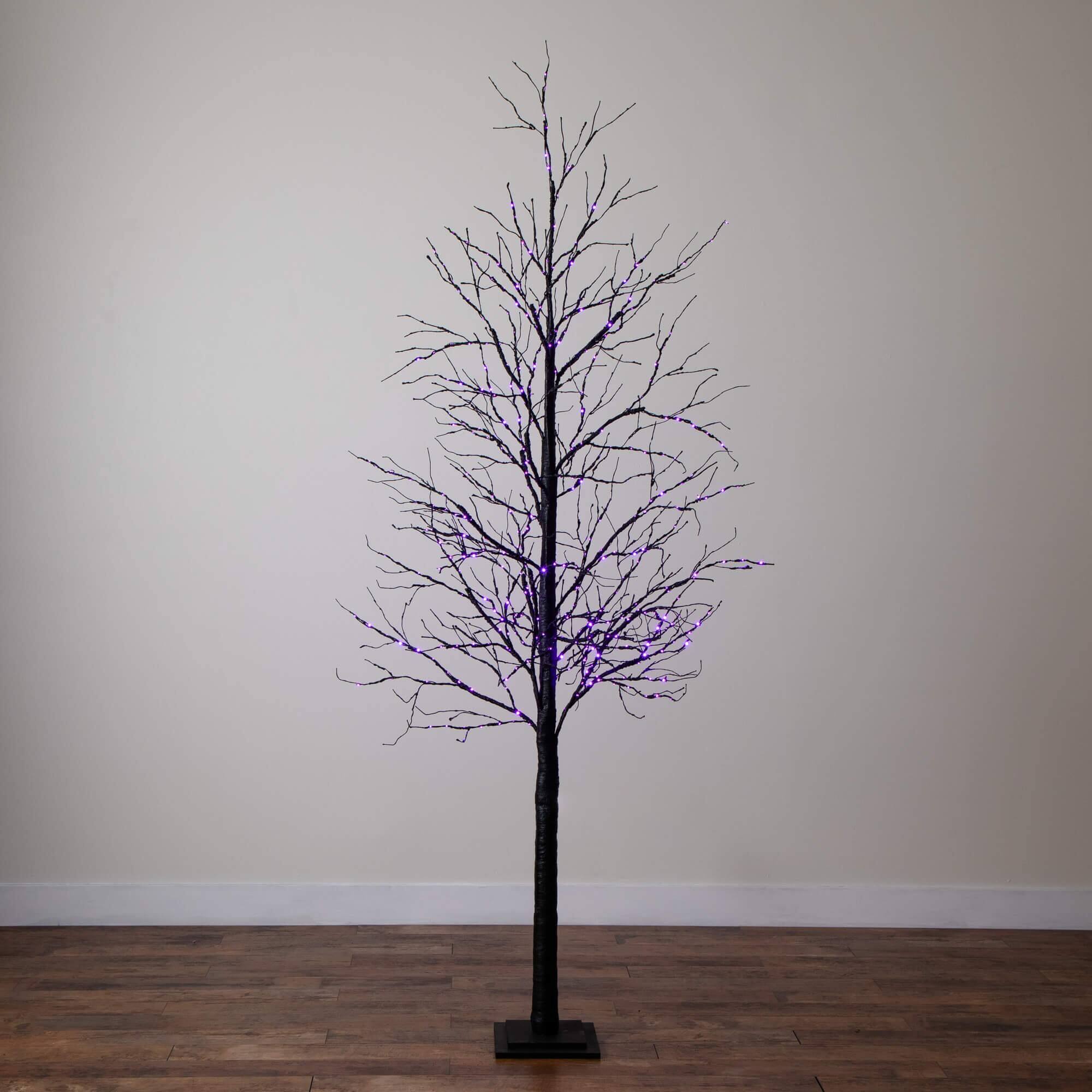 8ft. Pre-Lit Halloween Black Twig Artificial Tree with 510 Orange &#x26; Purple LED Lights