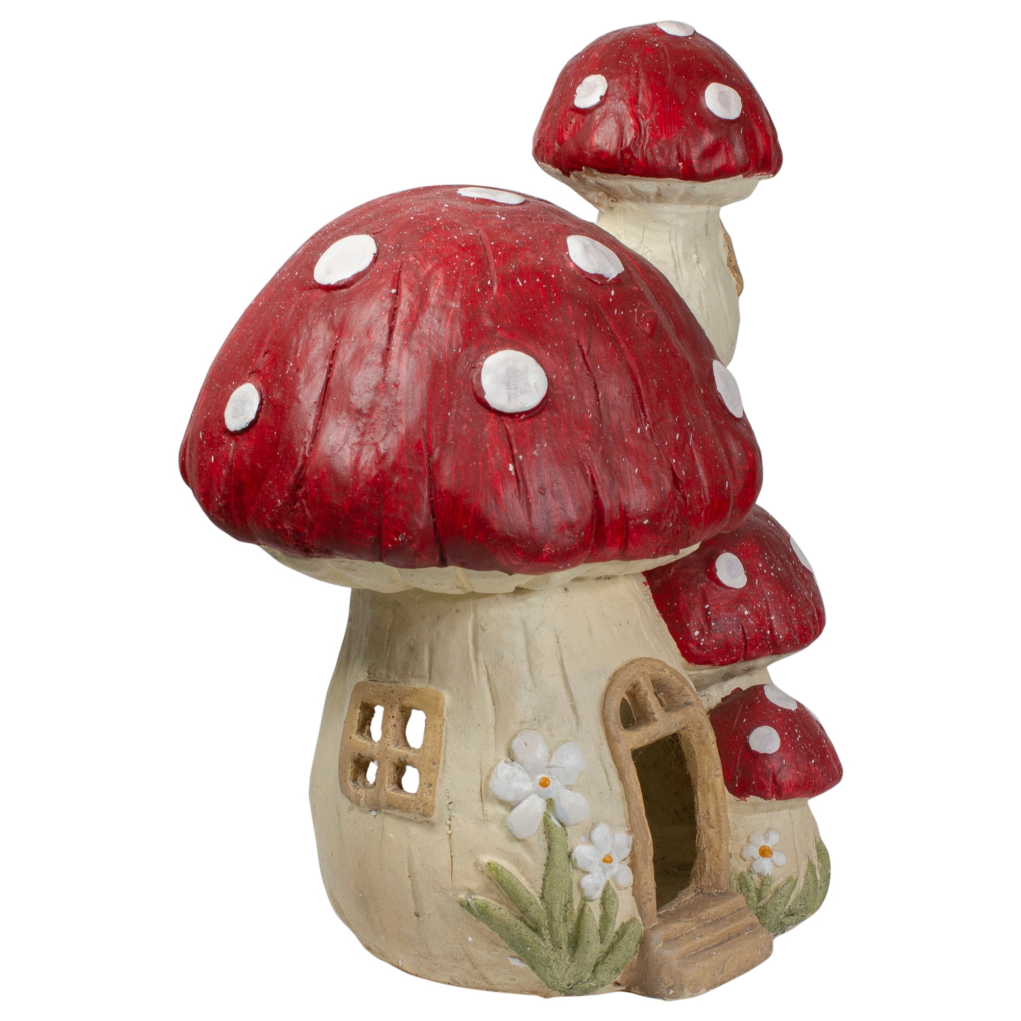 18&#x22; Red &#x26; Beige Mushroom House Outdoor Garden Statue