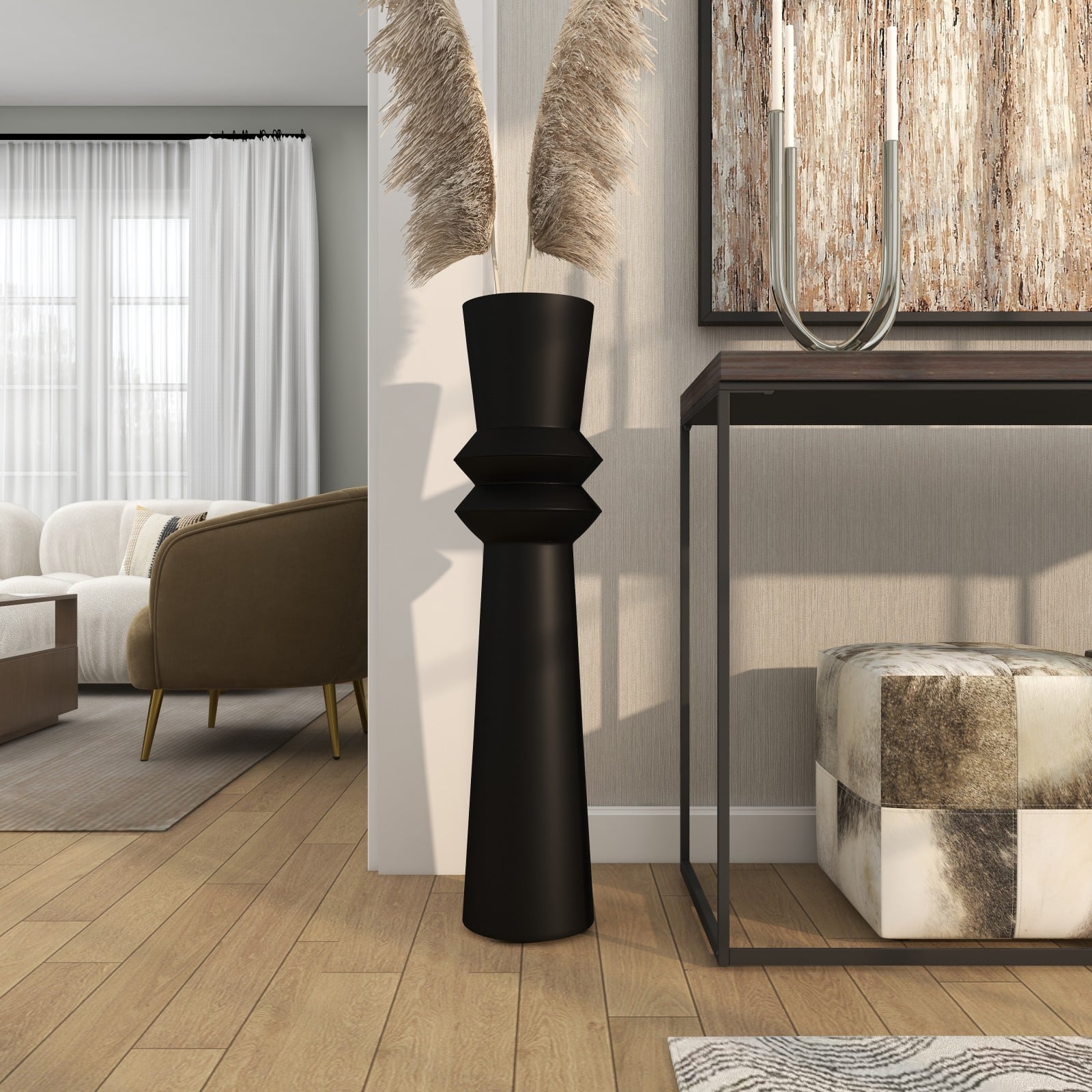Novogratz 38&#x22; Black Metal Tall Art Deco Fluted Floor Vase