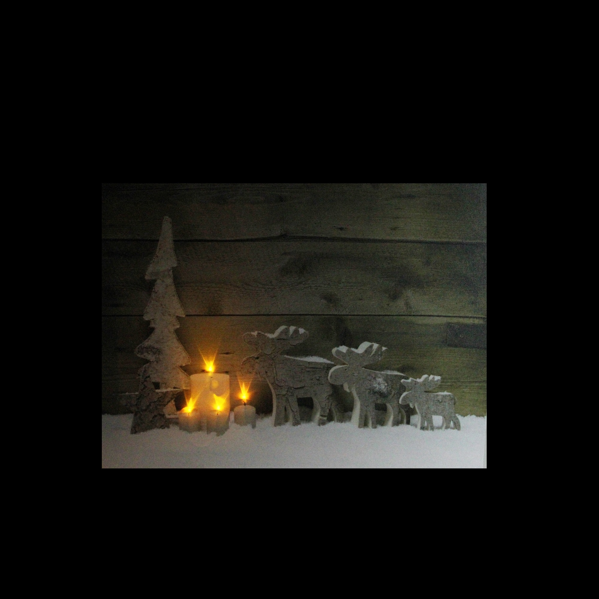 LED Lighted Flickering Candles And Winter Wooden Moose Canvas Wall Art