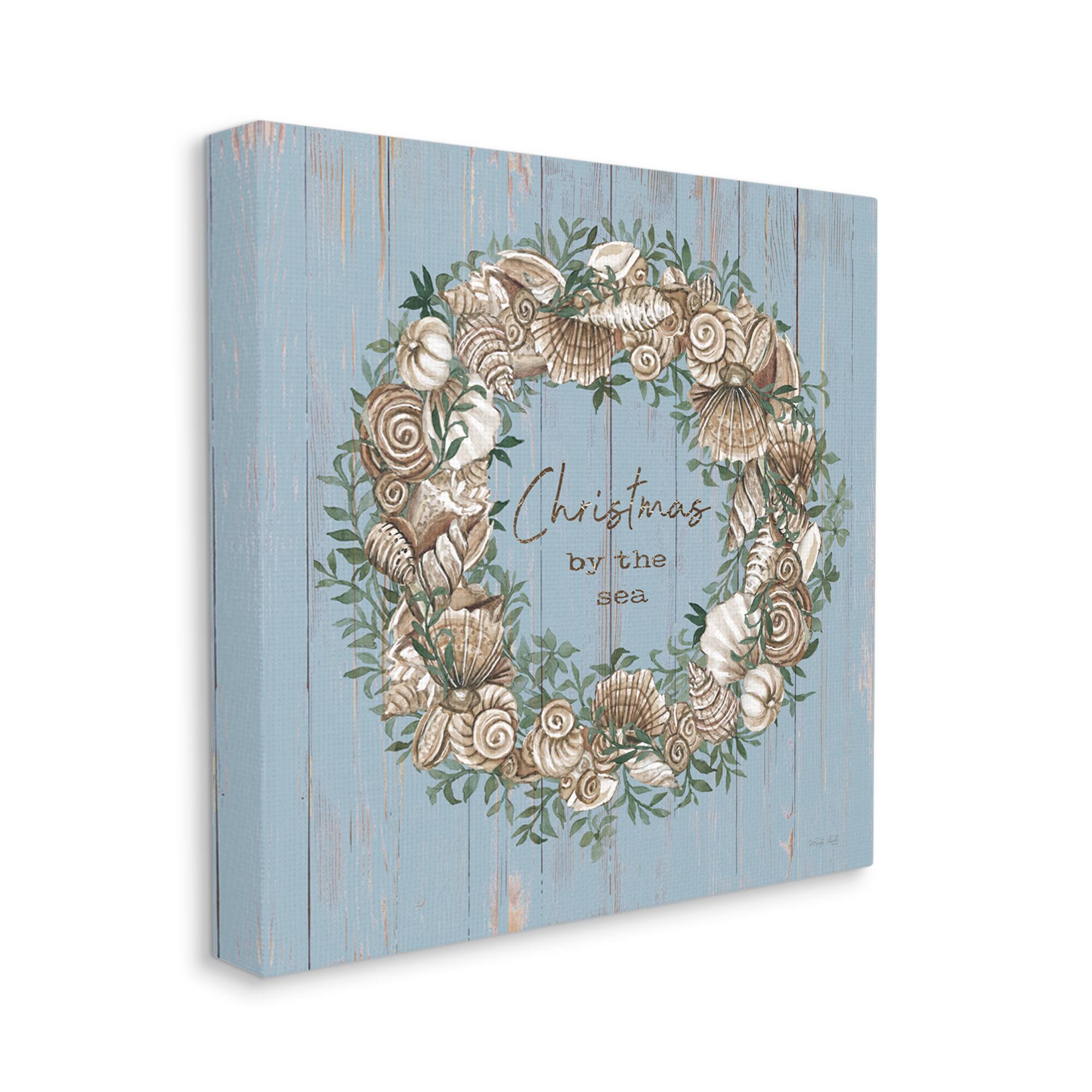 Stupell Industries Christmas By The Sea Shell Wreath Canvas Wall Art