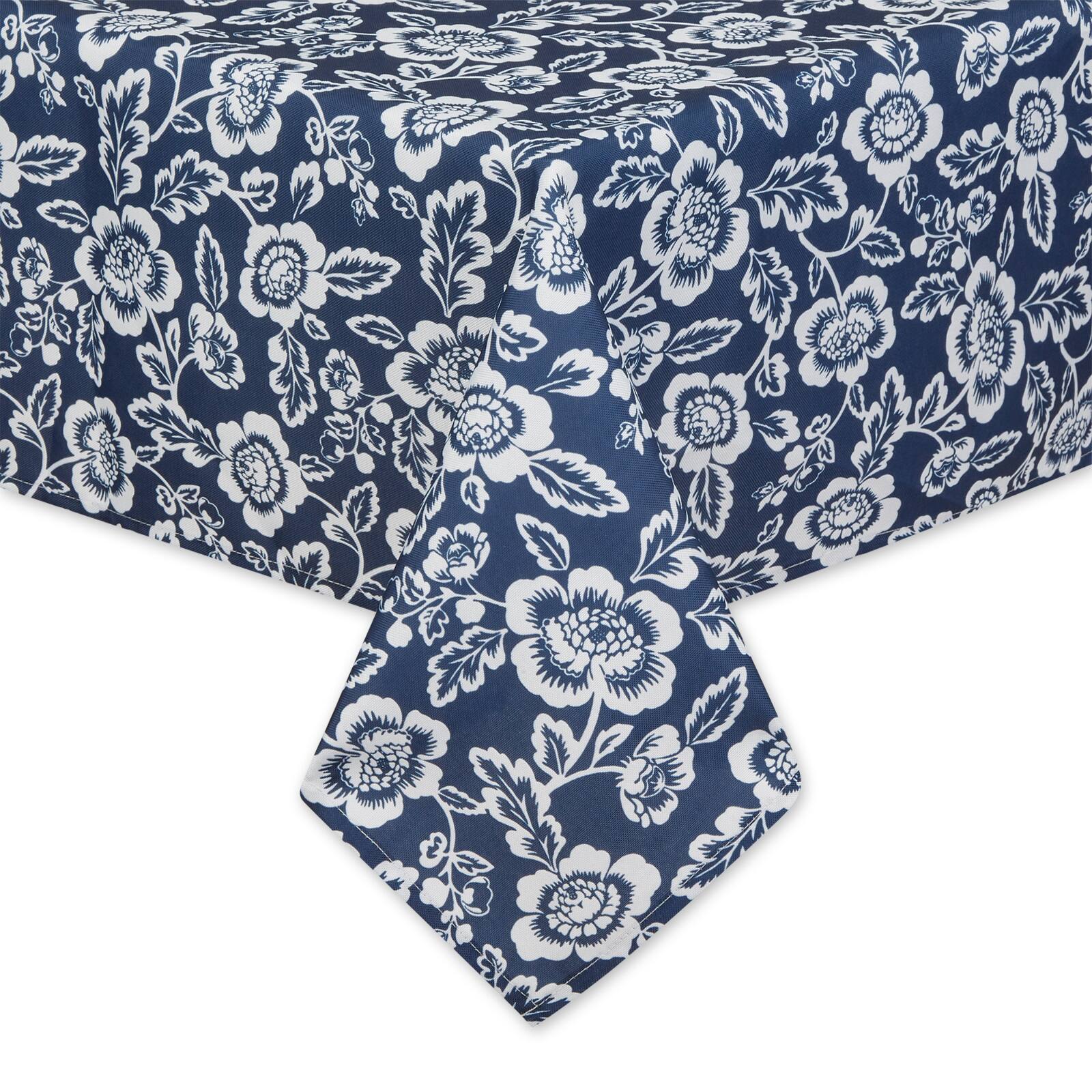 Nautical Blue Floral Print Outdoor Tablecloth with Zipper, 60" x 120"