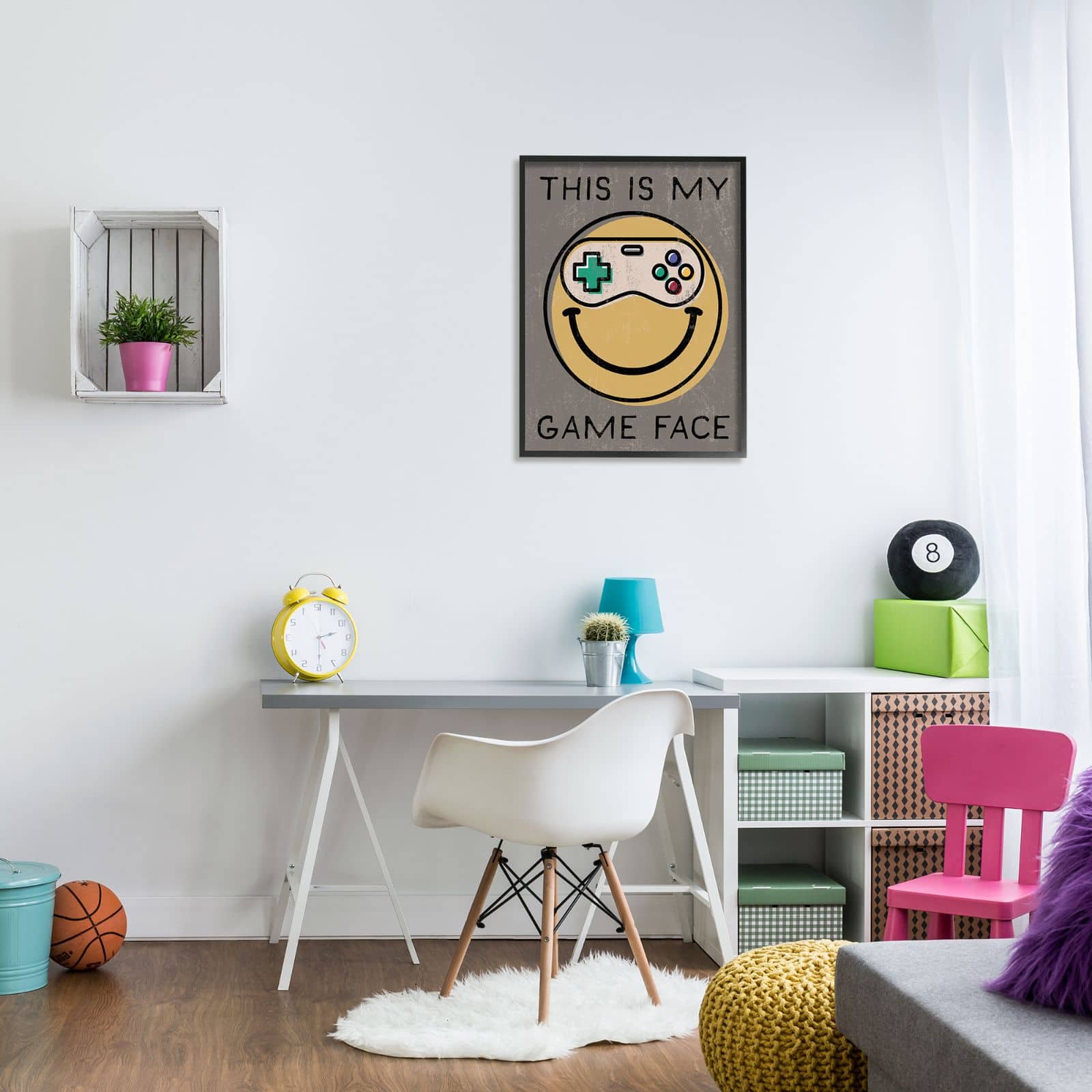 Stupell Industries My Game Face Phrase Yellow Smiley Retro Controller Framed Wall Art