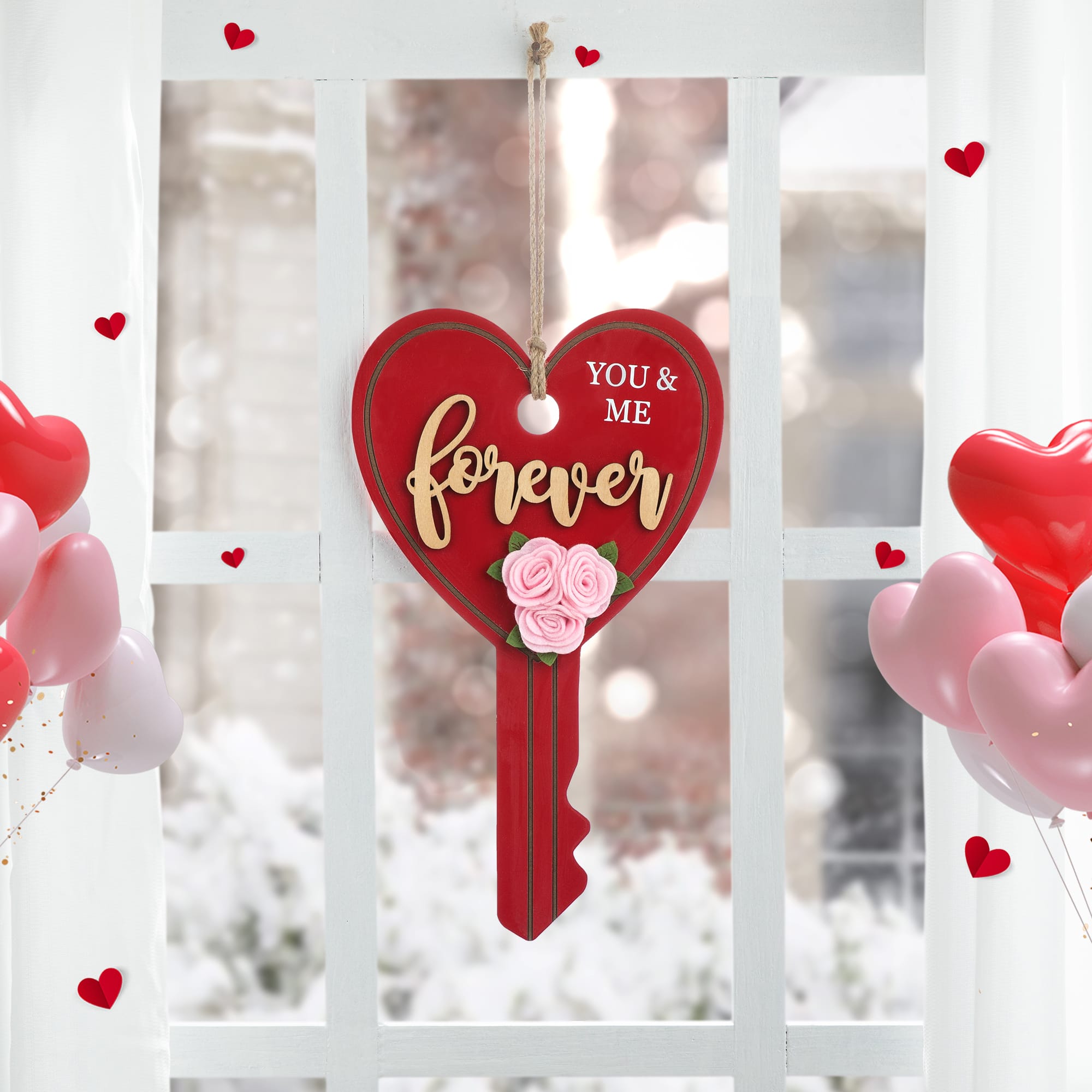 Glitzhome&#xAE; 14&#x22; Valentine&#x27;s Wooden Key-Shaped Door Hanger