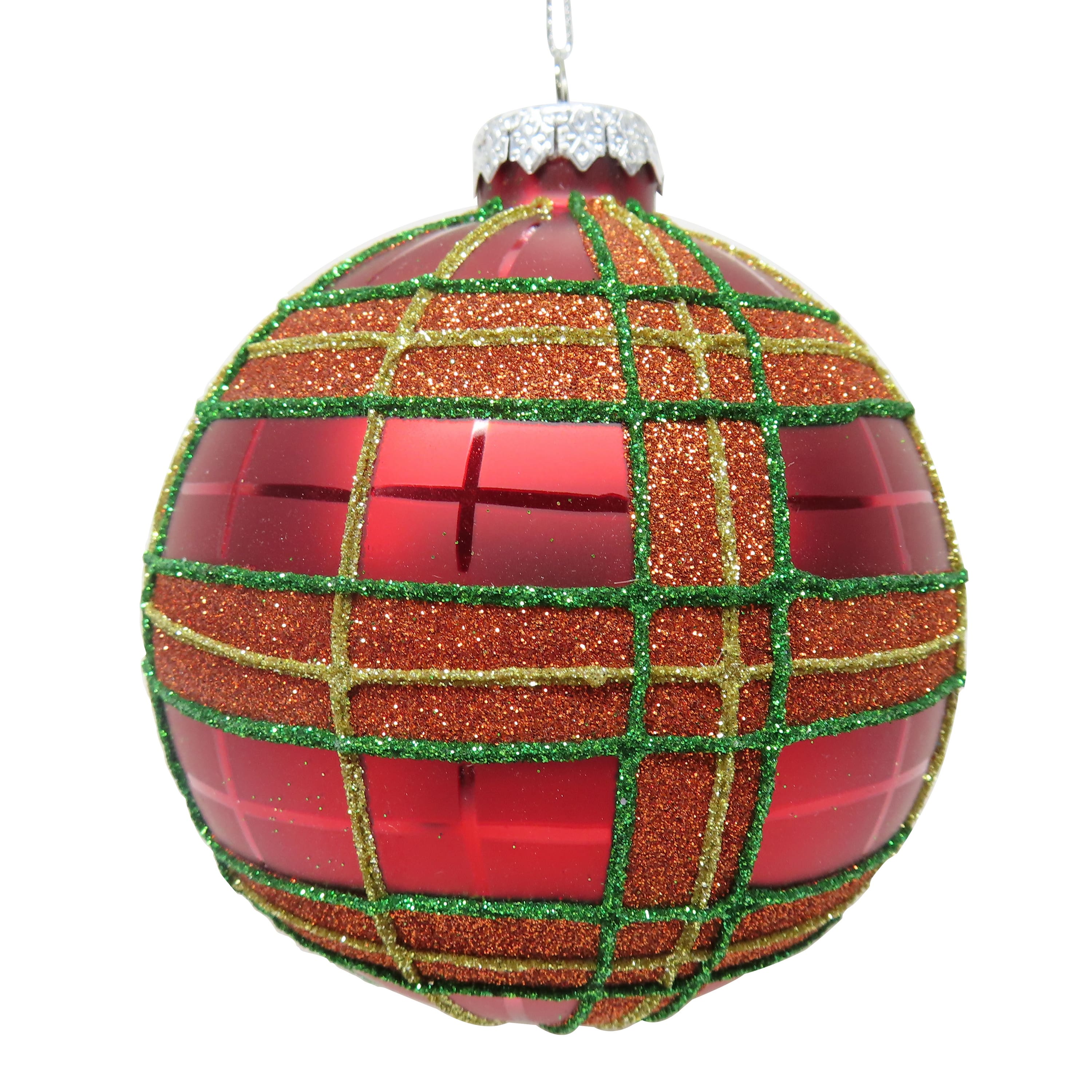 4&#x22; Red Glitter Plaid Glass Ball Ornament by Ashland&#xAE;