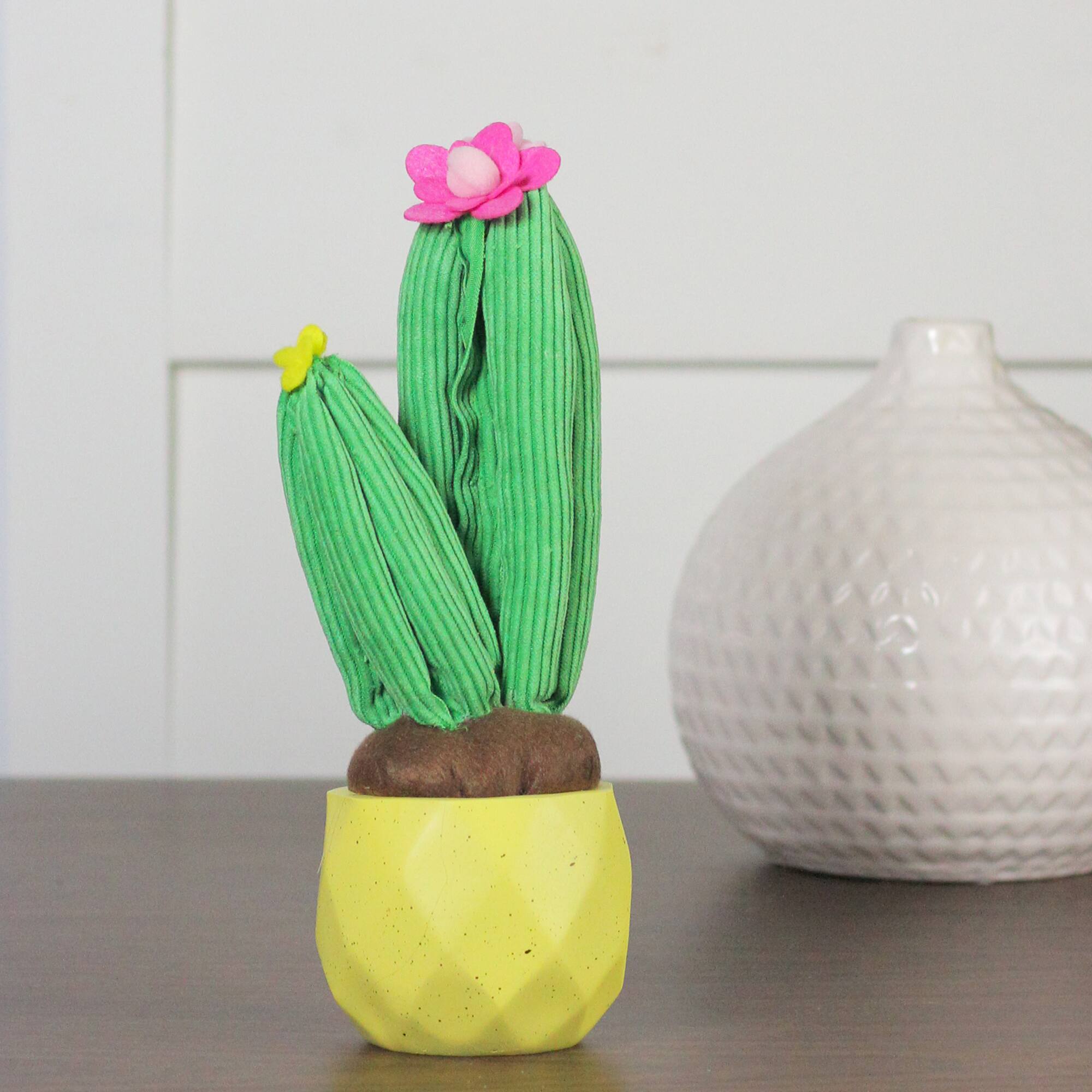10.5" Artificial Plush Cactus in Yellow Pot